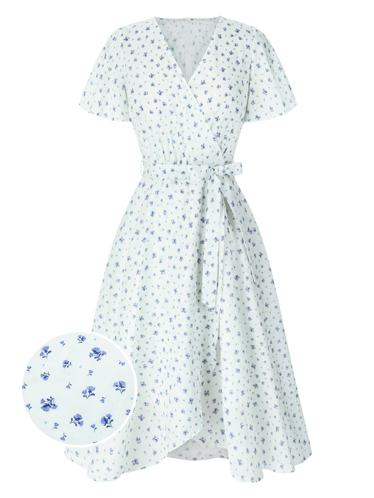 Weiß 1940er Baumwolle Diagonale Träger Blumen Kleid - Image 2