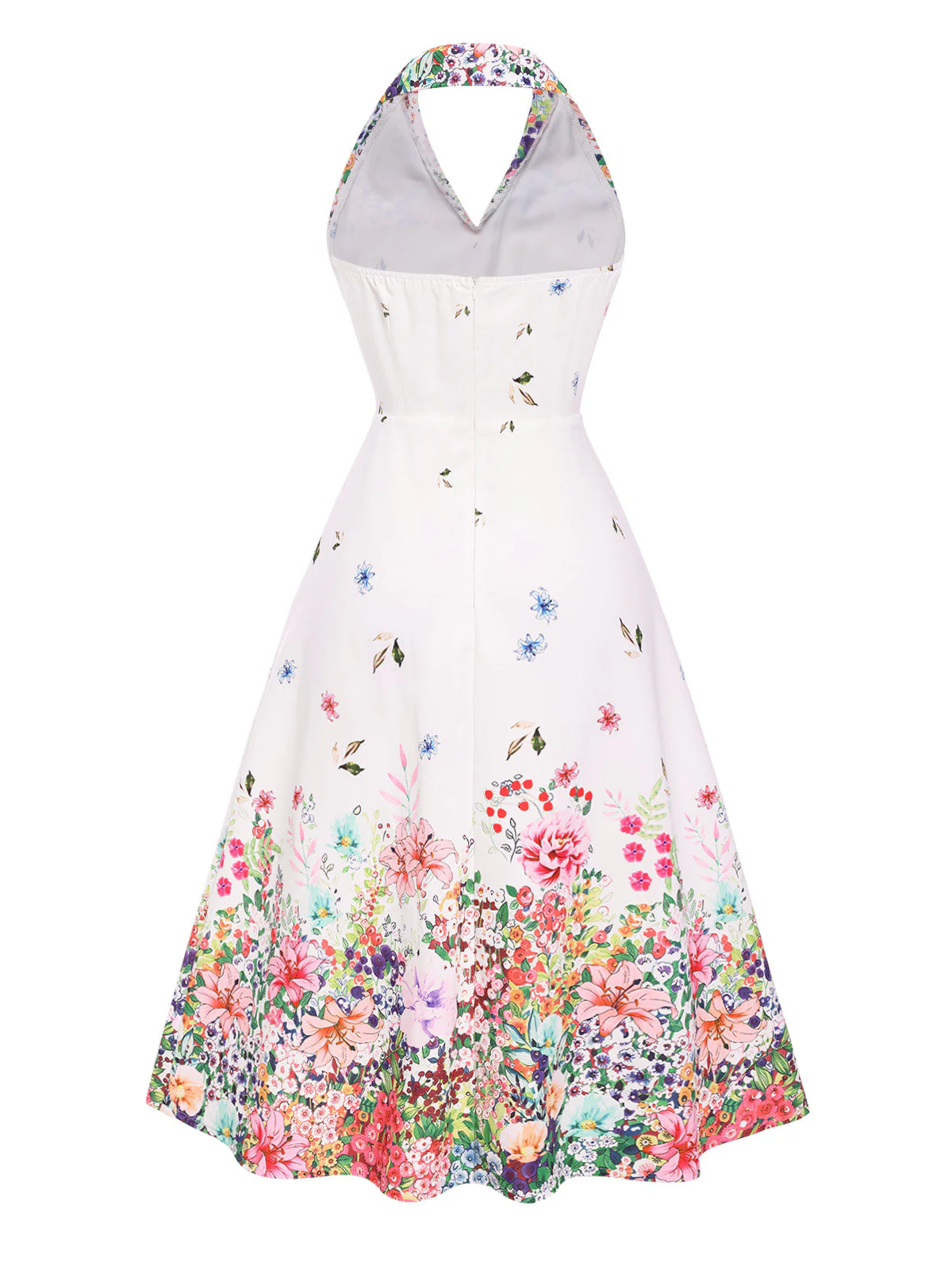 Weiß 1940er Blumen Revers Spleißen Kleid - Image 5
