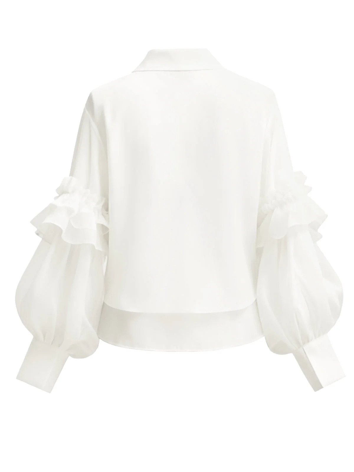 Weiß 1940er Rüschen Laternenärmel Tie-Front Bluse - Image 4