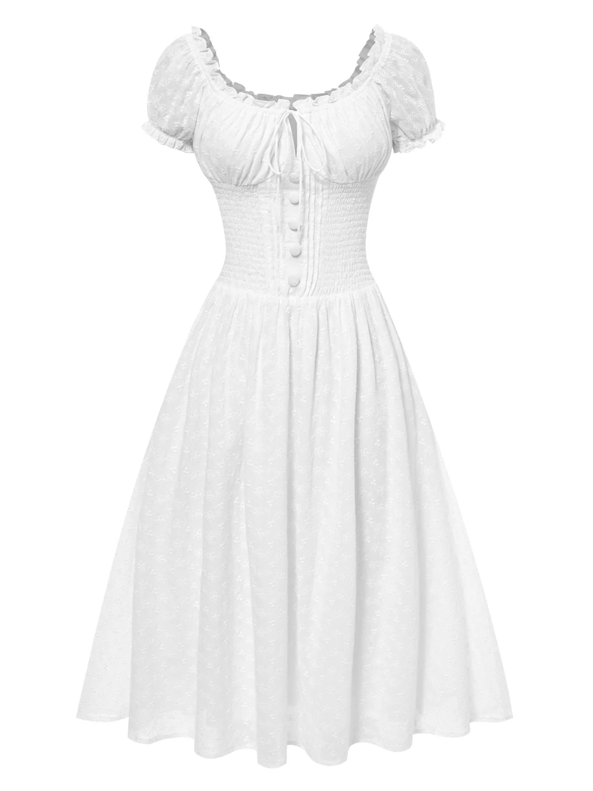 Weiß 1940er Solide Baumwolle Bestickt Spitze Kleid - Image 2