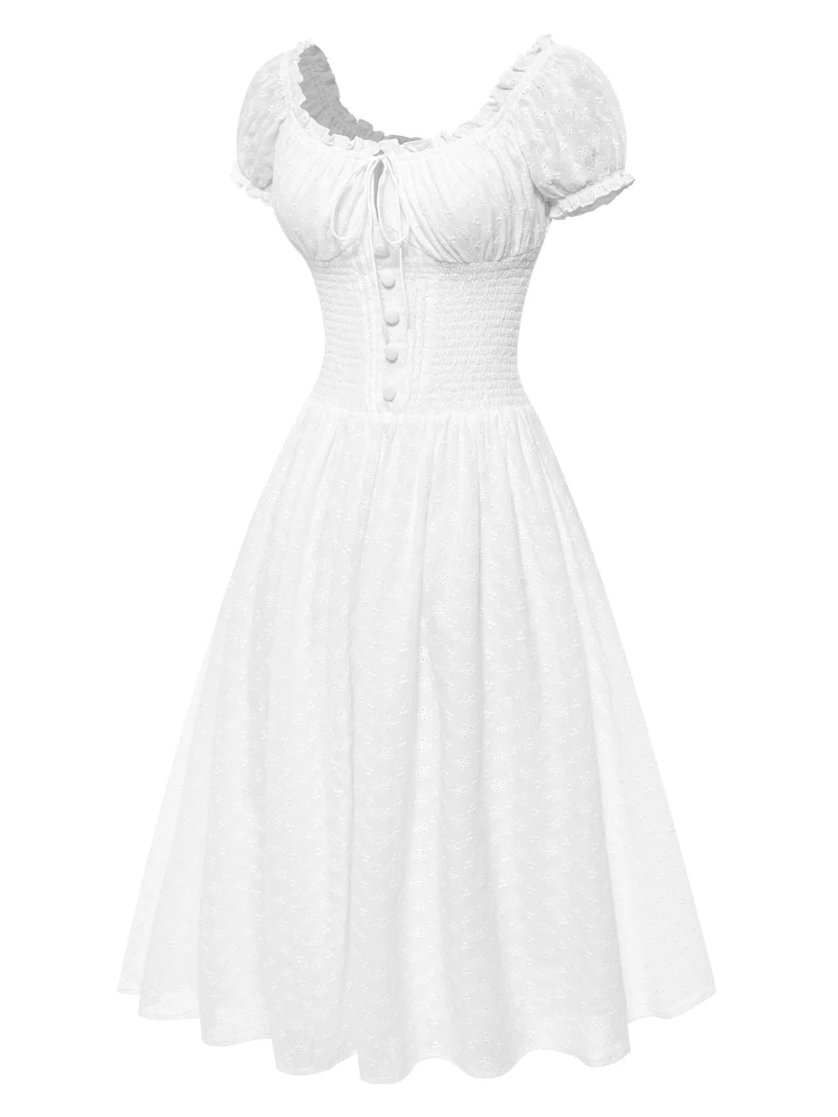 Weiß 1940er Solide Baumwolle Bestickt Spitze Kleid - Image 3
