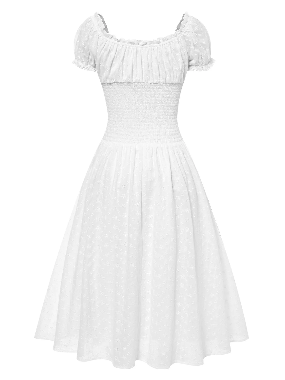 Weiß 1940er Solide Baumwolle Bestickt Spitze Kleid - Image 4