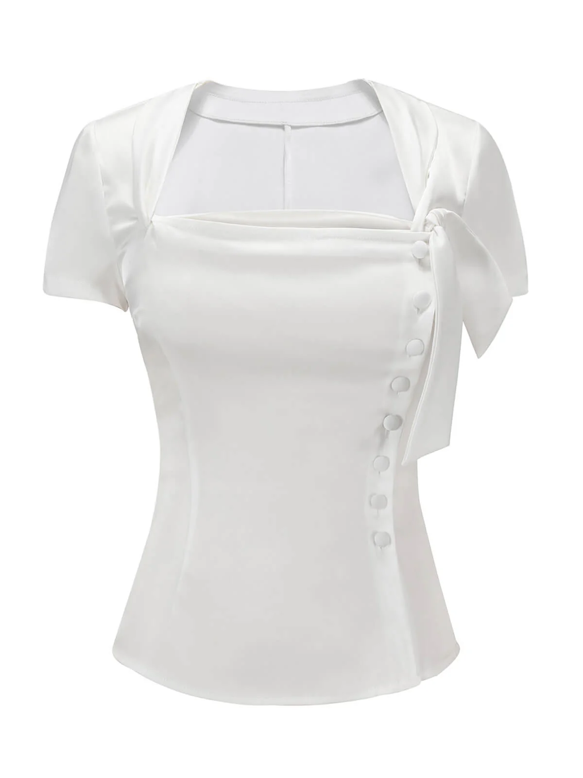Weiß 1950er Bogen weiße Button Down Bluse - Image 4