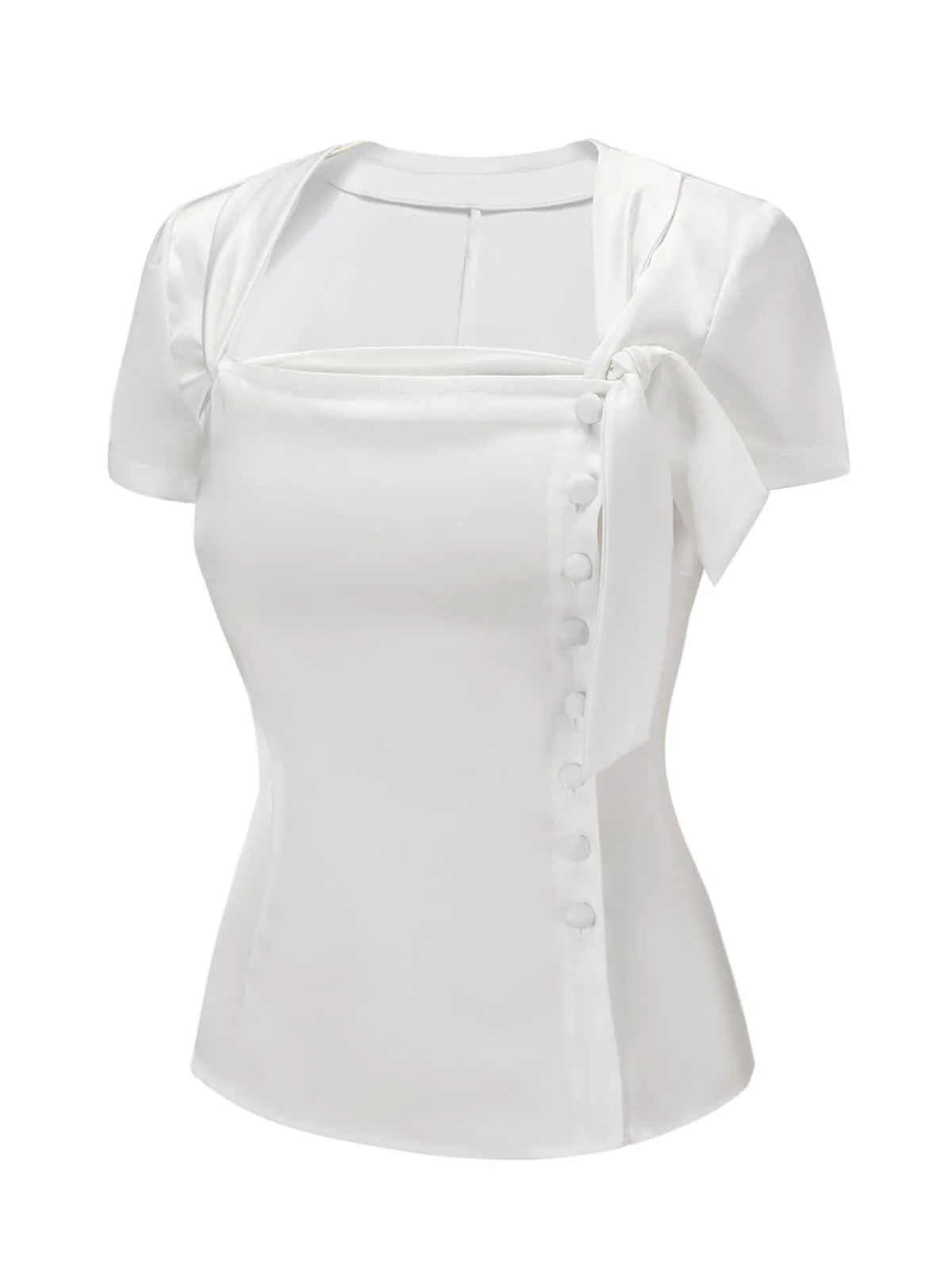 Weiß 1950er Bogen weiße Button Down Bluse - Image 5