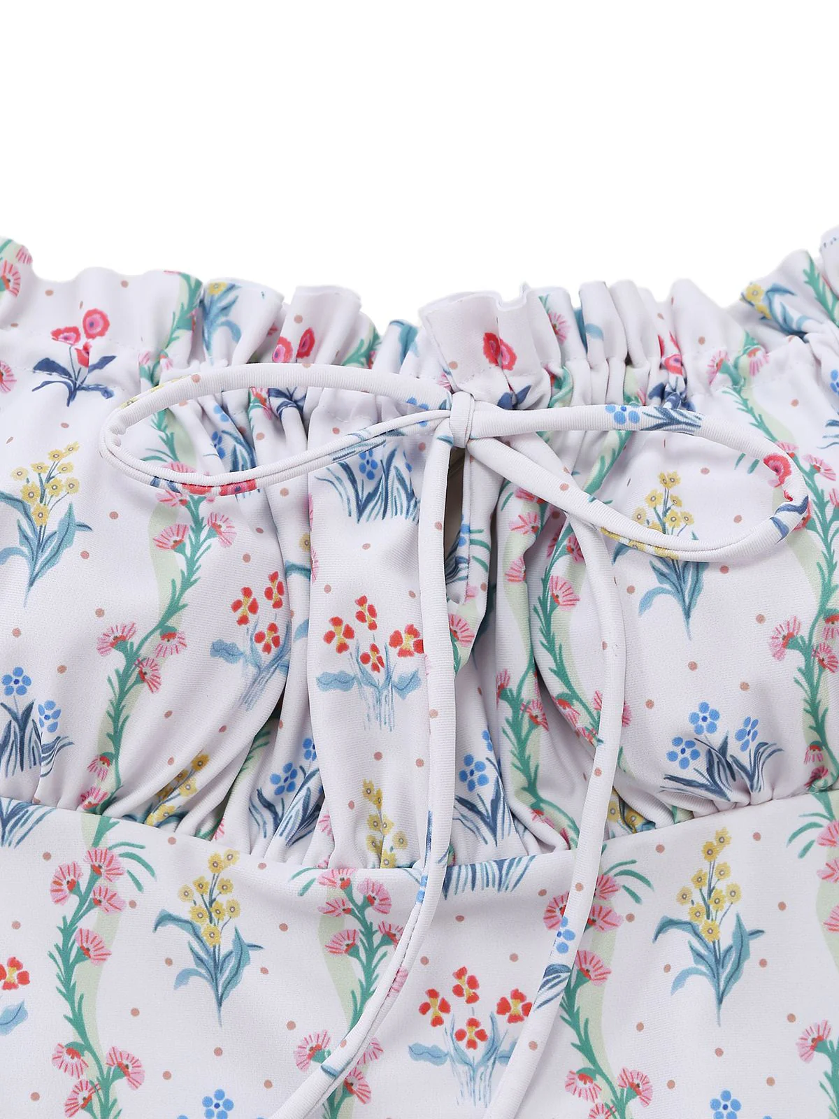 Weiß 1970er Blumen Rüschen Kappärmel Badeanzug-Kleid - Image 6