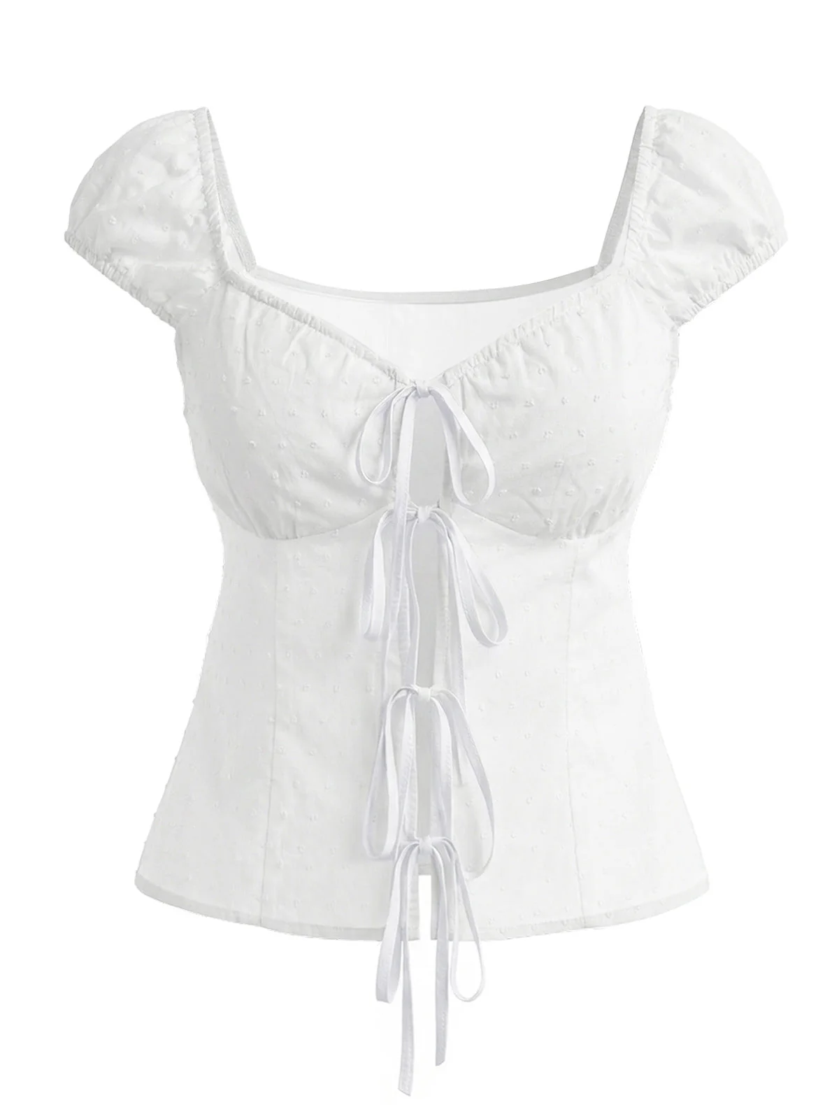 [Vorverkauf] Weiße 70er Baumwoll-Bluse mit Polka-Dots und Schleife - Image 2
