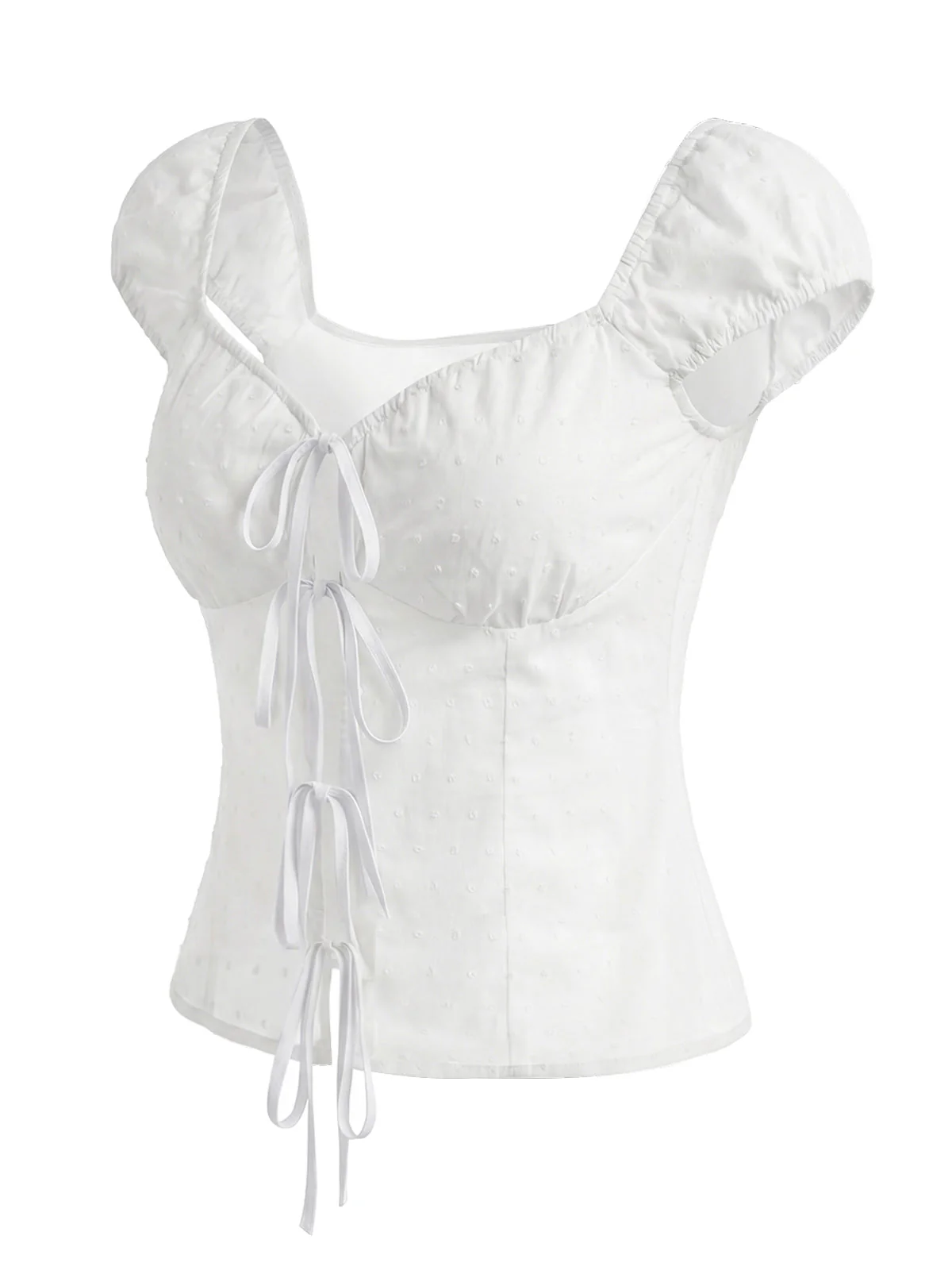 [Vorverkauf] Weiße 70er Baumwoll-Bluse mit Polka-Dots und Schleife - Image 3