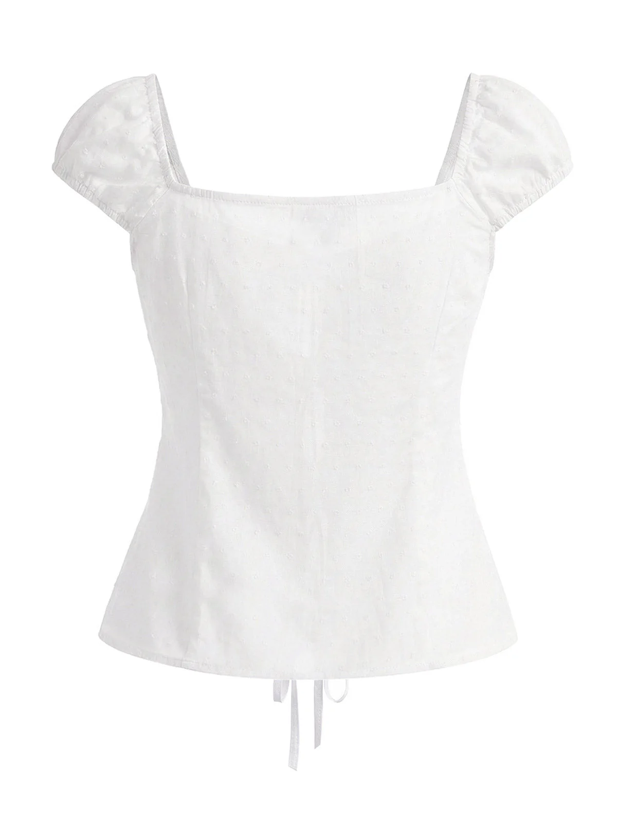 [Vorverkauf] Weiße 70er Baumwoll-Bluse mit Polka-Dots und Schleife - Image 4
