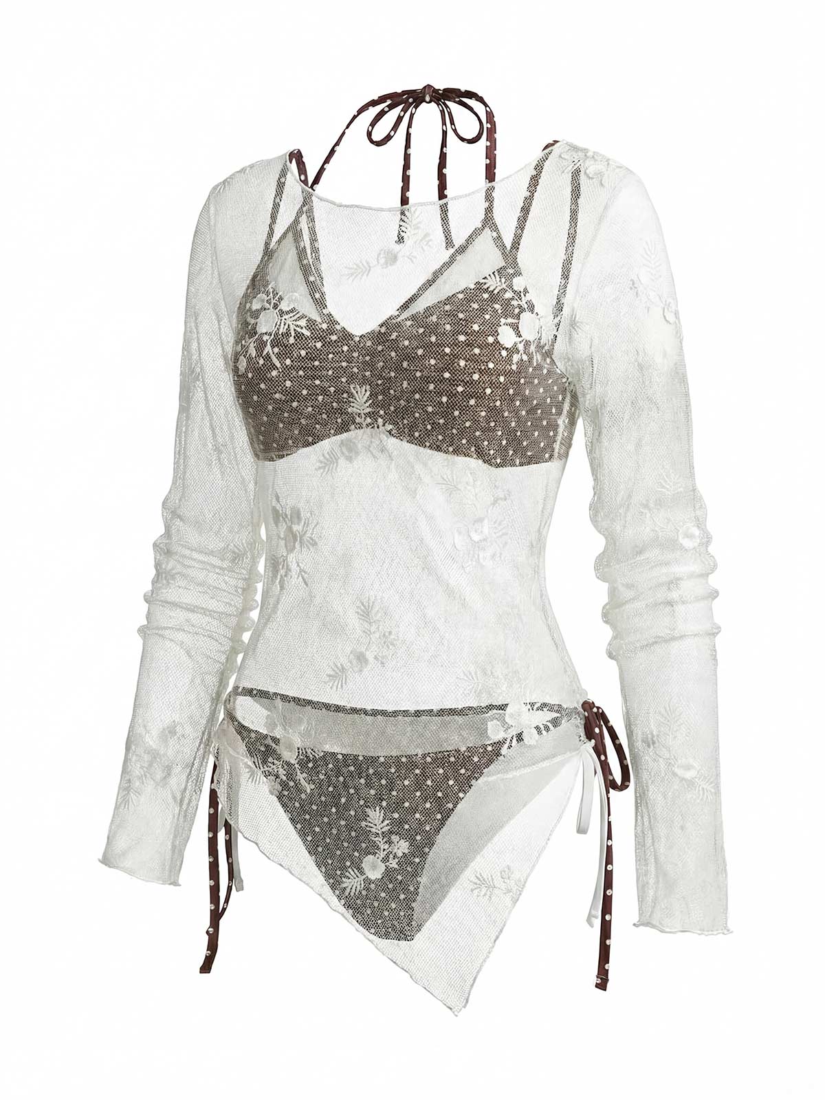 [Vorverkauf] Weißes 50er Mesh-Cover-Up mit 3D-Blumenstickerei - Image 3