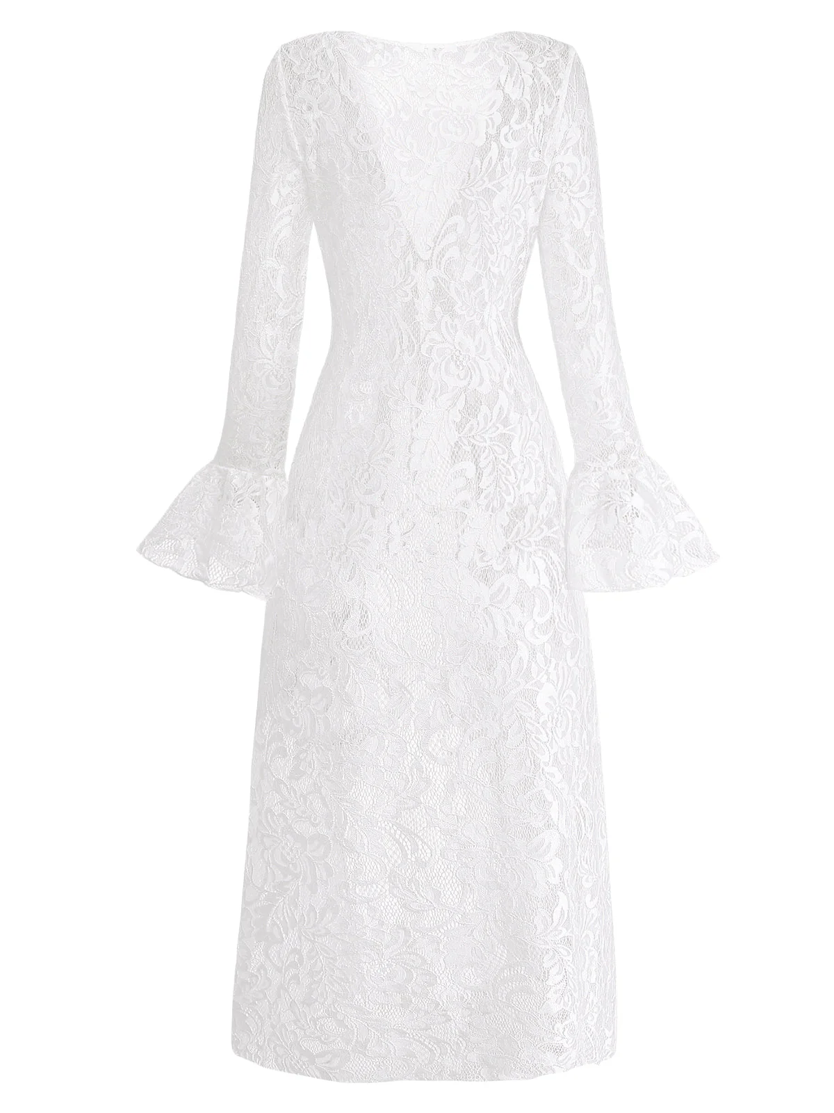 [Vorverkauf] Weißes 60er Maxi-Cover-Up mit Spitze und Glockenärmel - Image 4