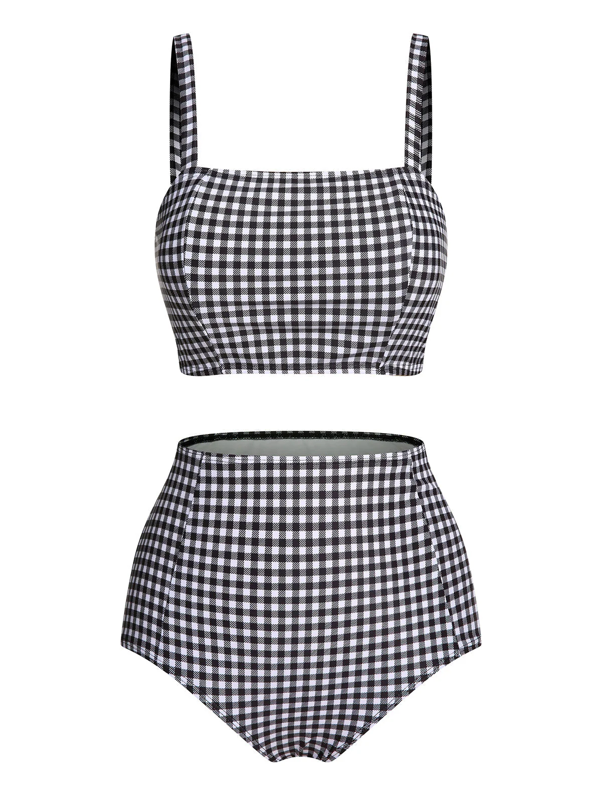 Weiß & Schwarz 1940er Kariert Träger Bikini Set - Image 2