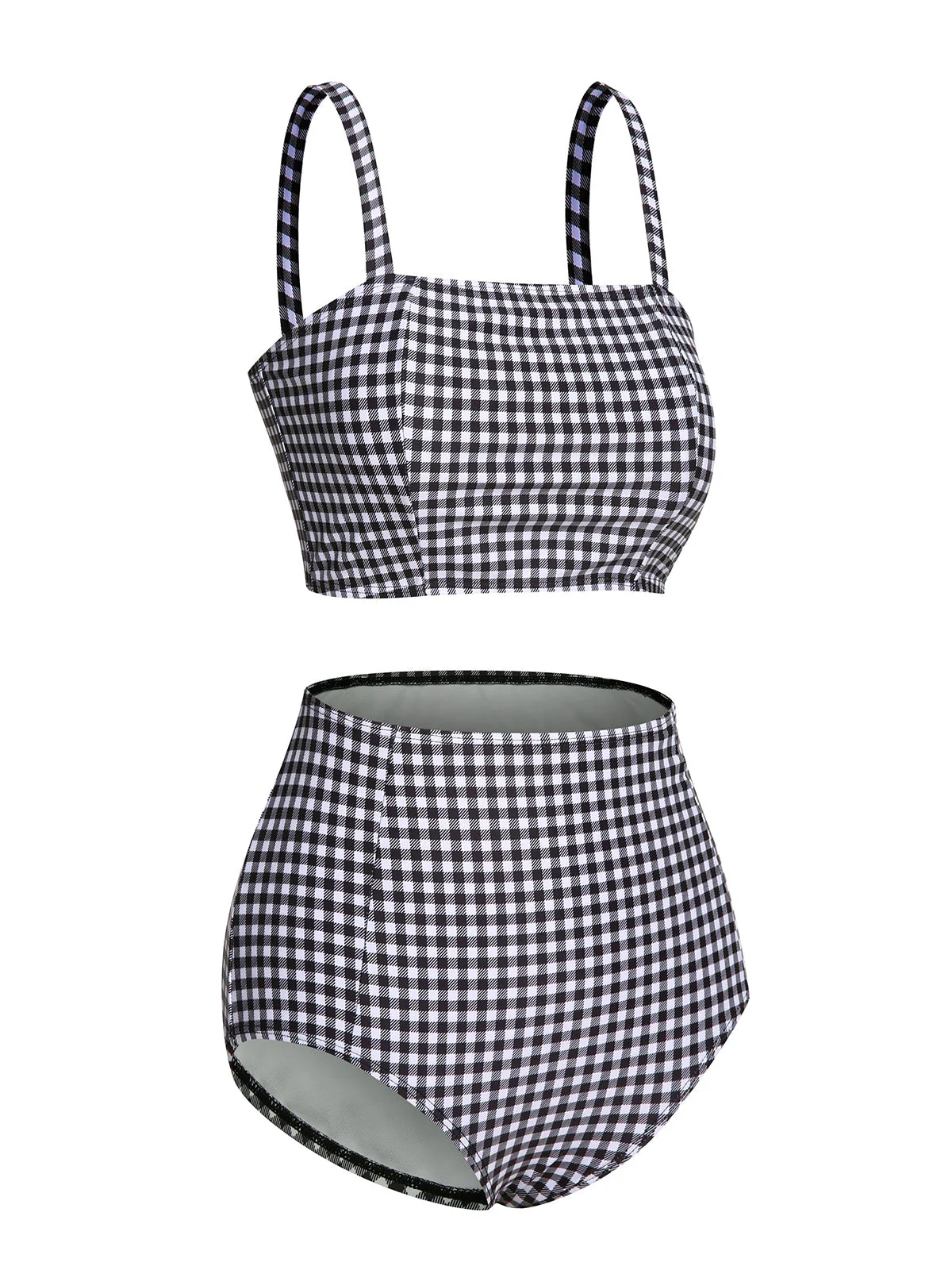 Weiß & Schwarz 1940er Kariert Träger Bikini Set - Image 3