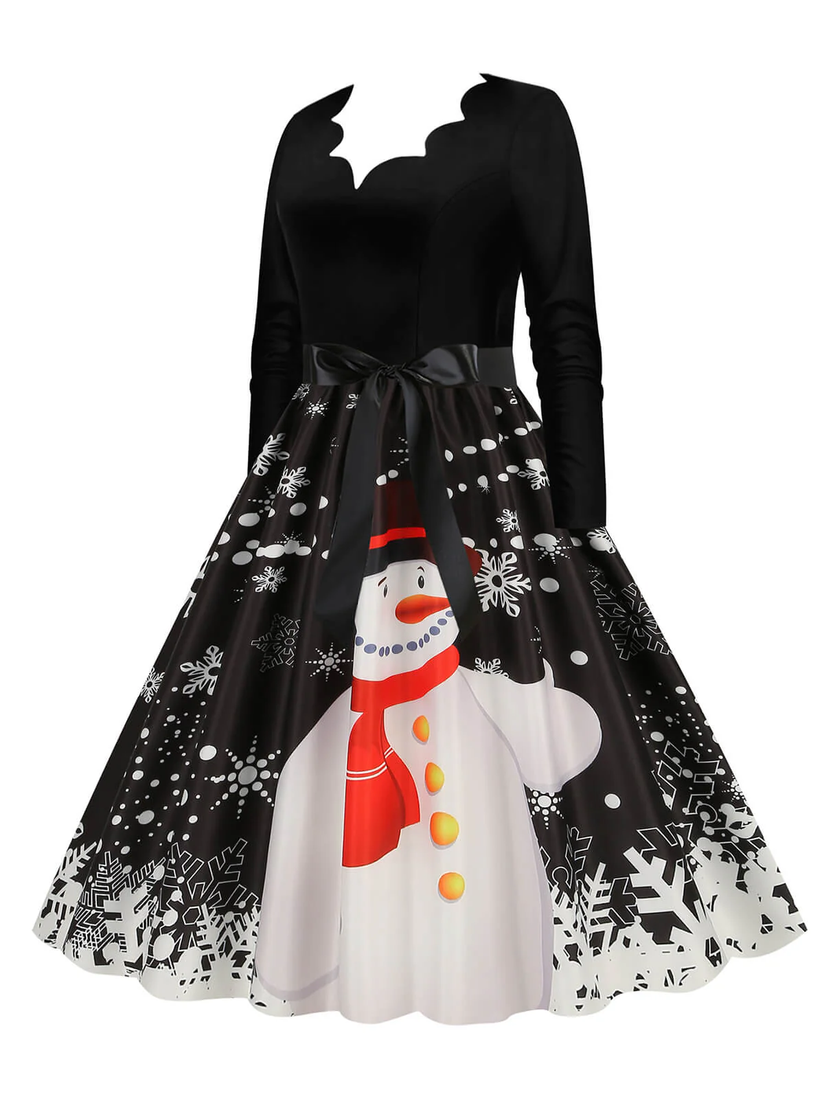 Weihnachten 1950er V-Ausschnitt Langarm Patchwork Kleid - Image 14