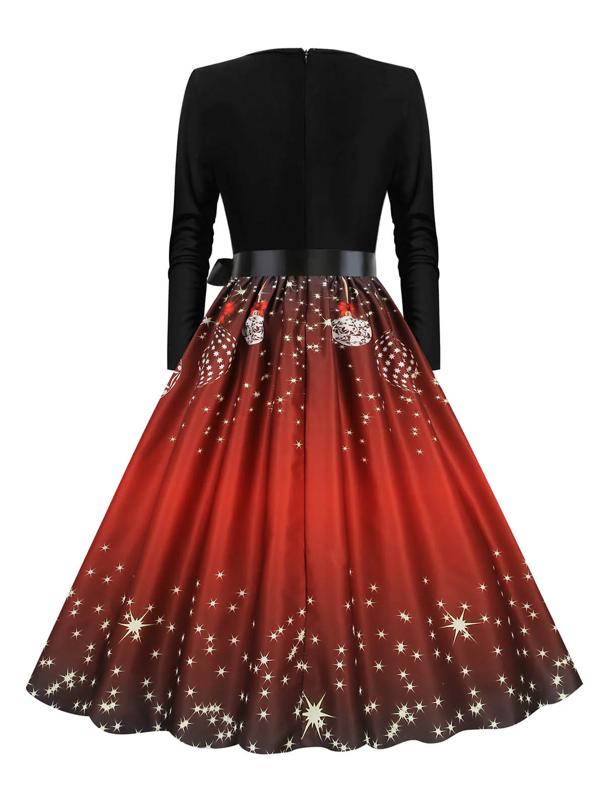 Weihnachten 1950er V-Ausschnitt Langarm Patchwork Kleid - Image 3