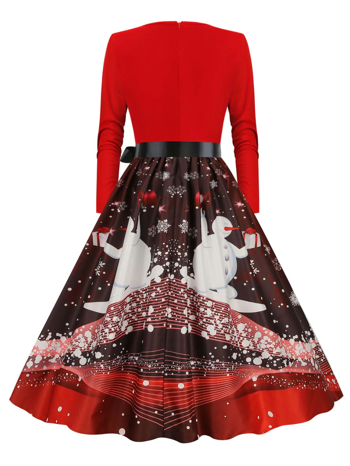Weihnachten 1950er V-Ausschnitt Langarm Patchwork Kleid - Image 6