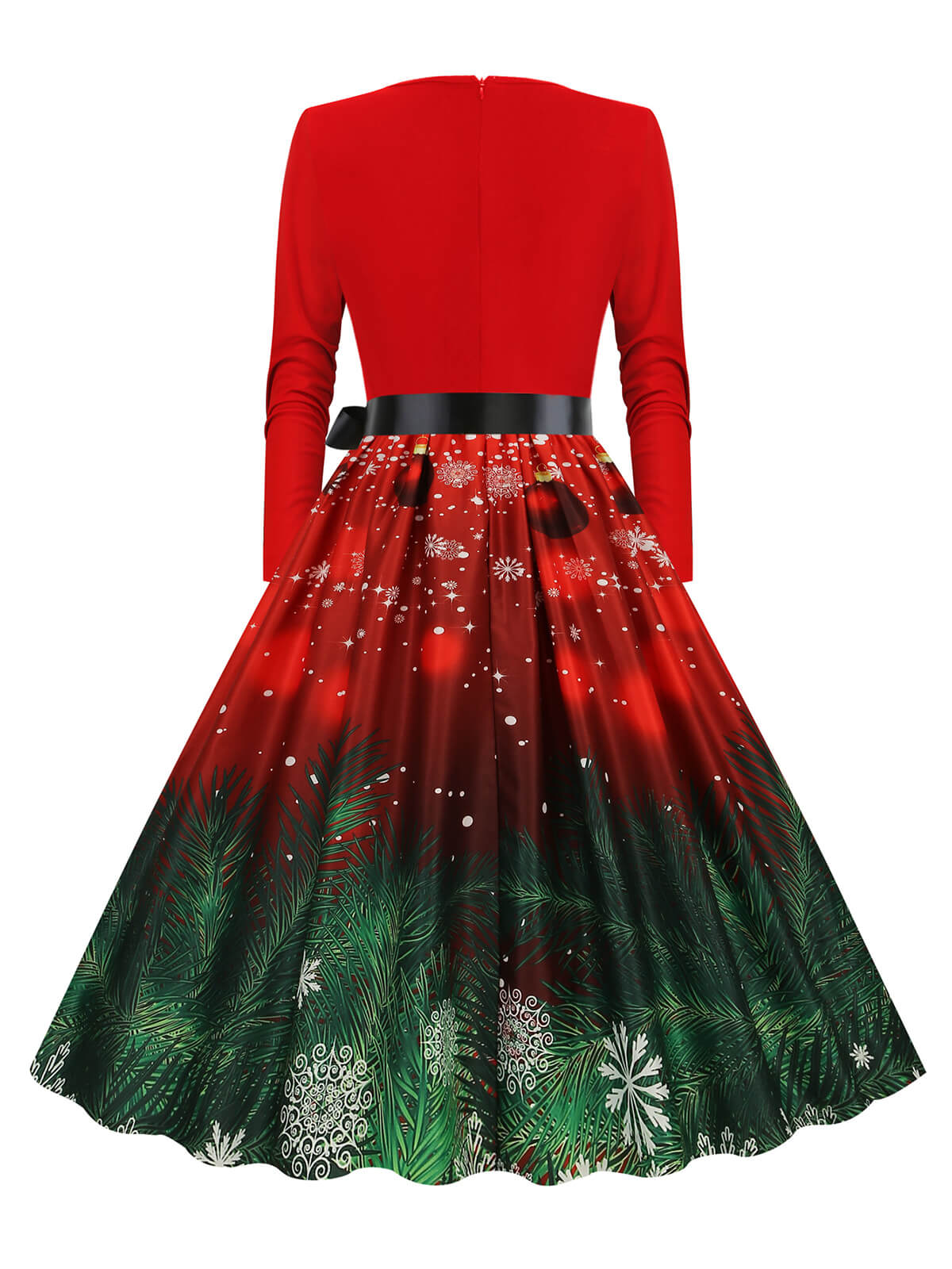 Weihnachten 1950er V-Ausschnitt Langarm Patchwork Kleid - Image 9