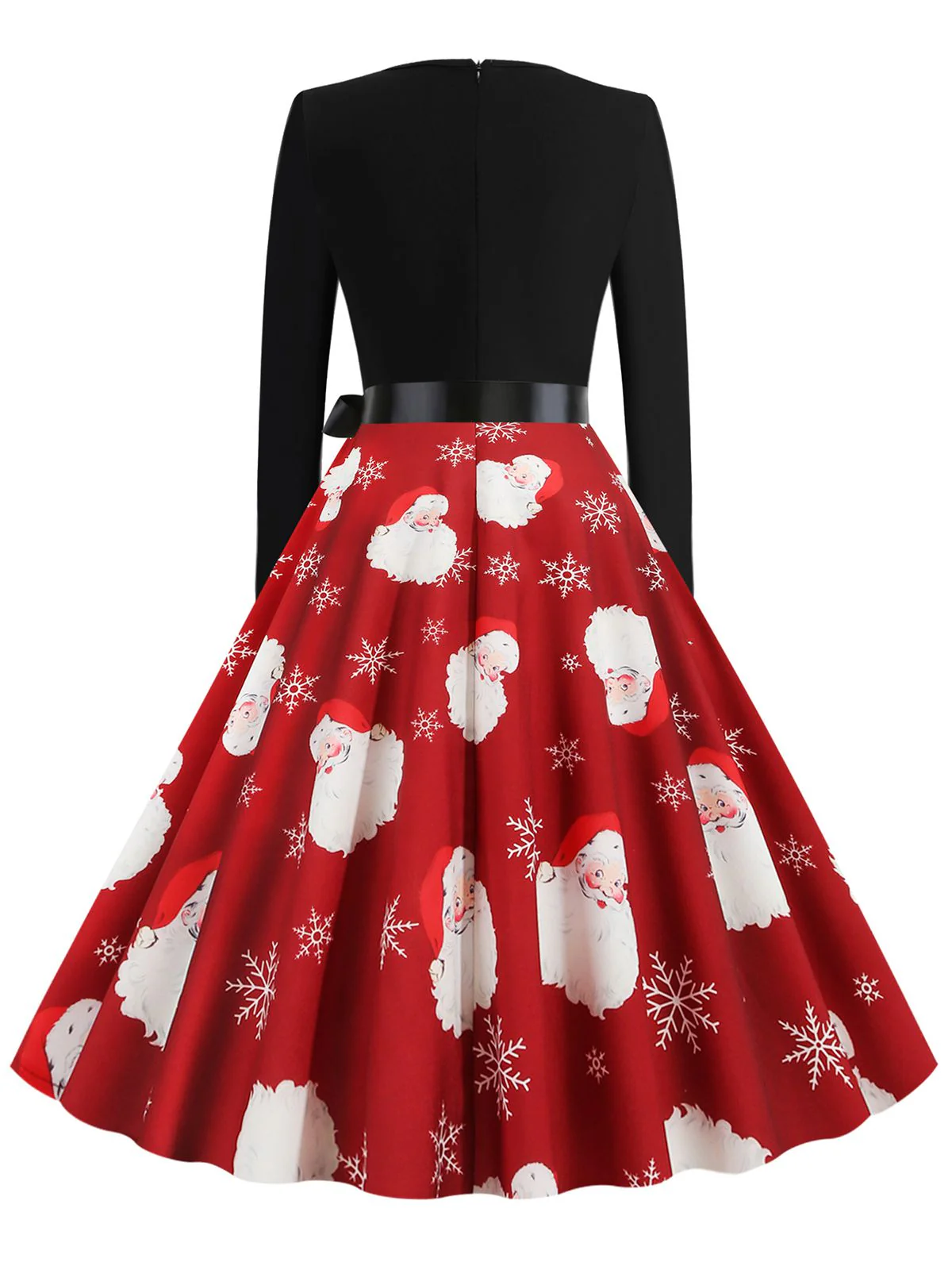 Schwarz 1950er Weihnachten V-Ausschnitt Patchwork Swing Kleid - Image 10