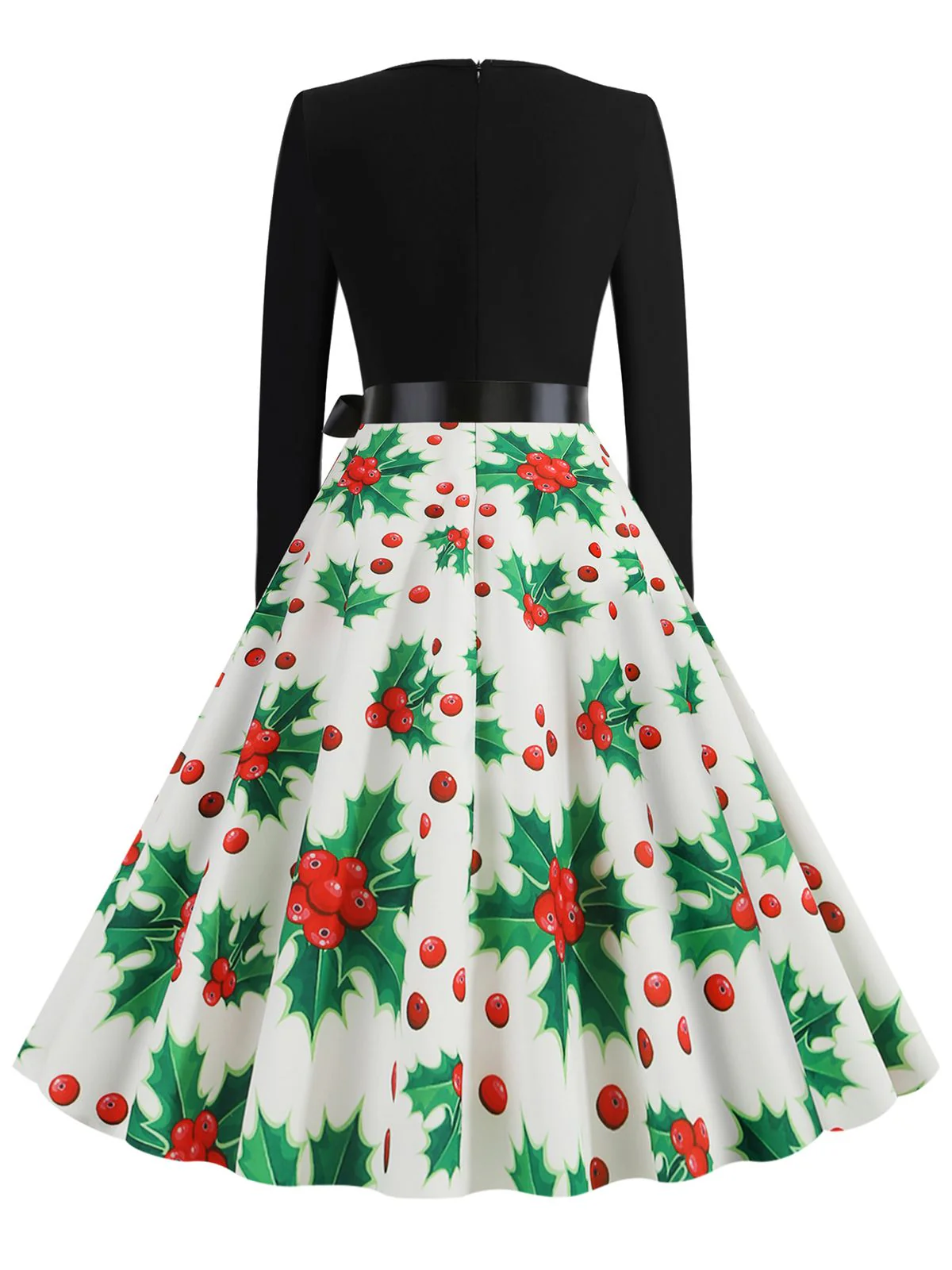 Schwarz 1950er Weihnachten V-Ausschnitt Patchwork Swing Kleid - Image 13