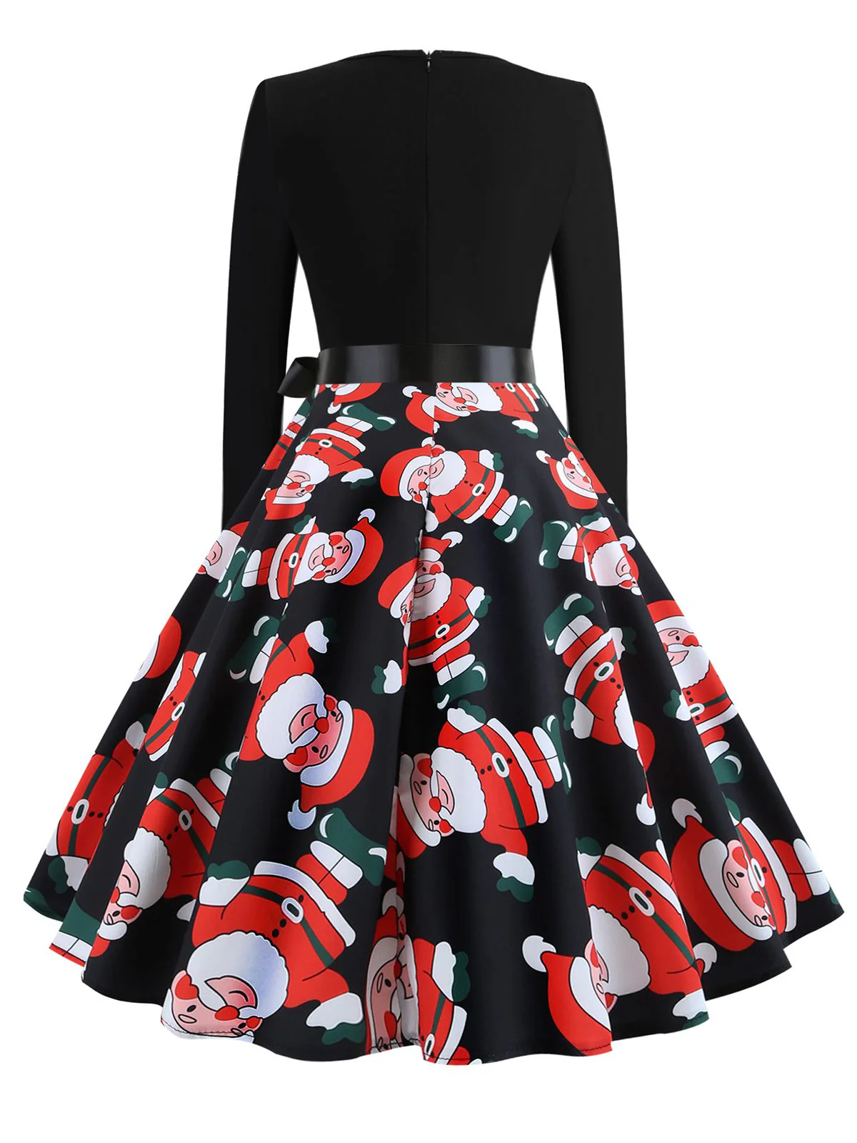 Schwarz 1950er Weihnachten V-Ausschnitt Patchwork Swing Kleid - Image 3