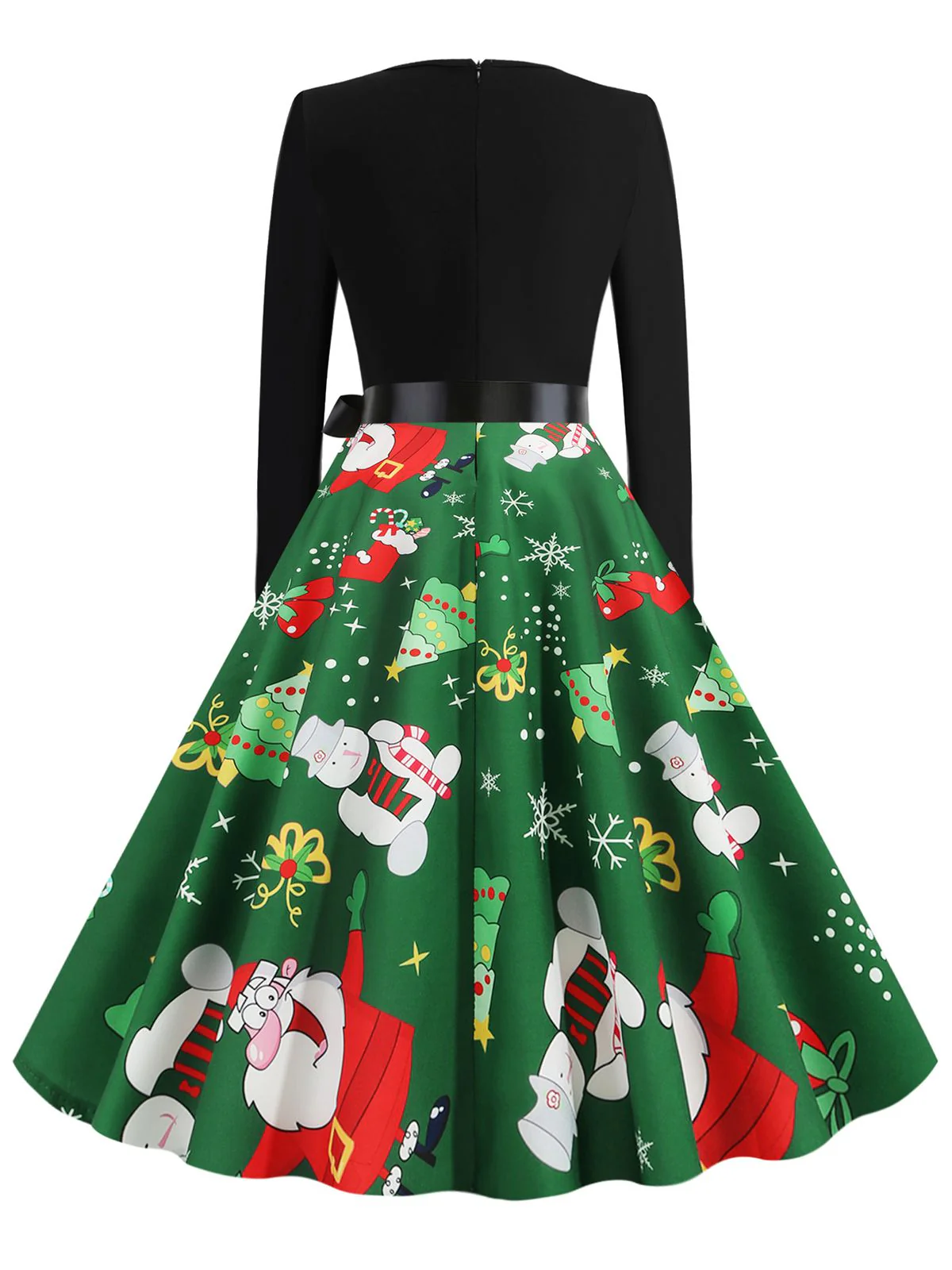 Schwarz 1950er Weihnachten V-Ausschnitt Patchwork Swing Kleid - Image 6