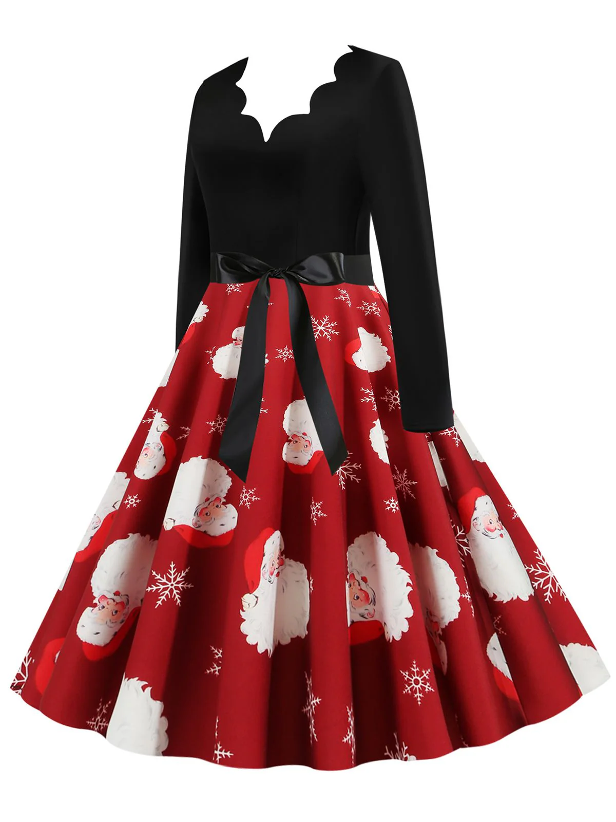 Schwarz 1950er Weihnachten V-Ausschnitt Patchwork Swing Kleid - Image 9