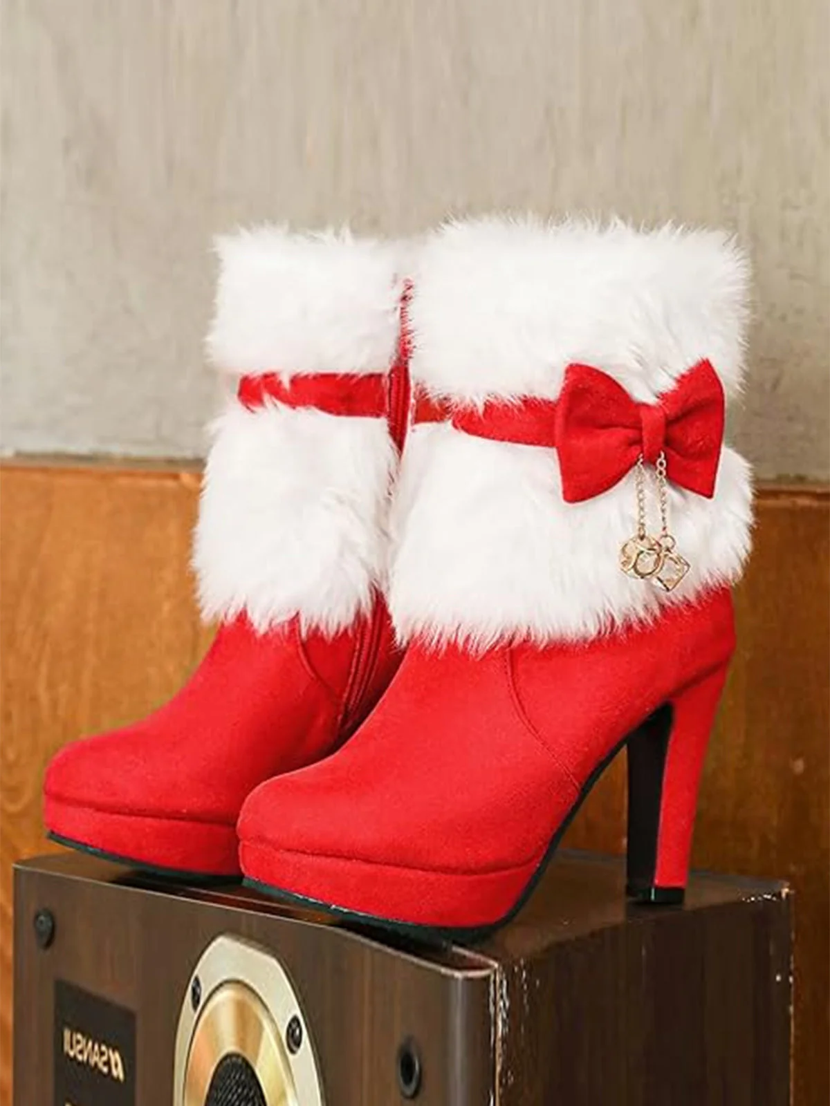 Weihnachten Flanell Fell Perlen Klobigem Absatz Stiefel - Image 2