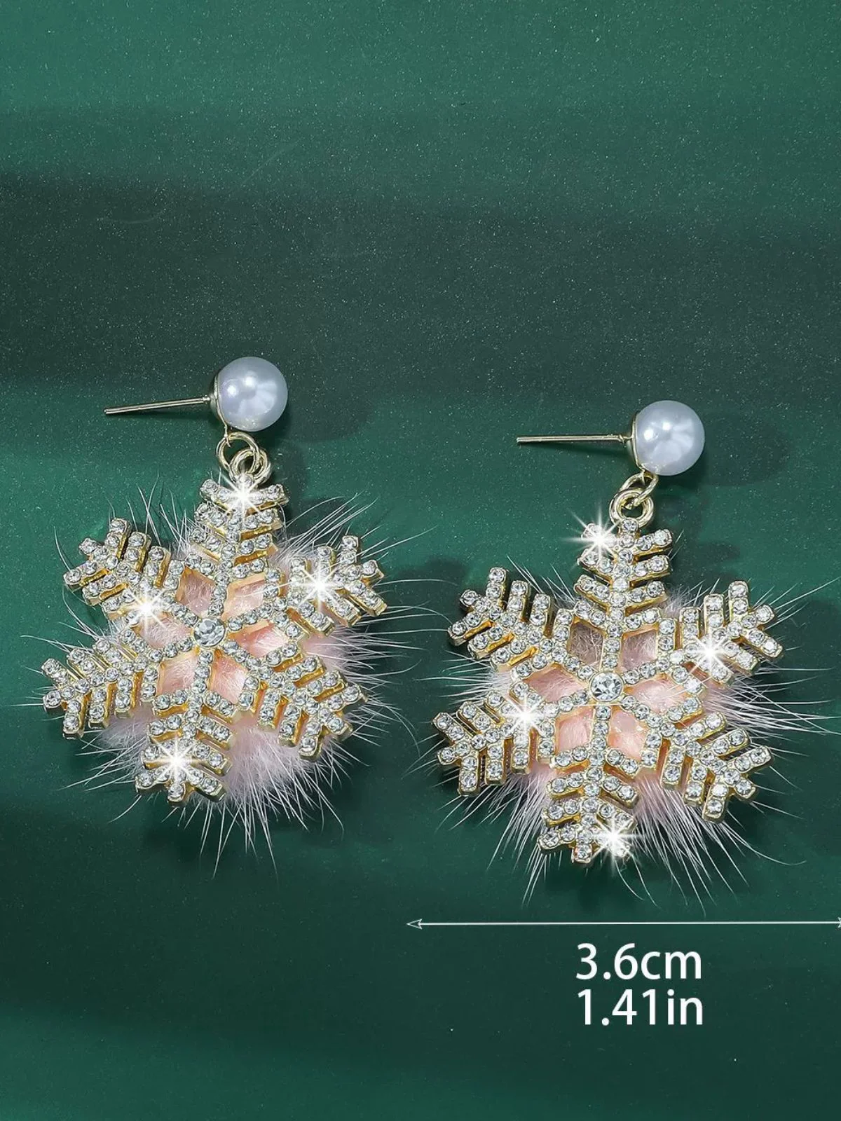 Weihnachten Flauschige Schneeflocke Diamant Perle Ohrringe - Image 2