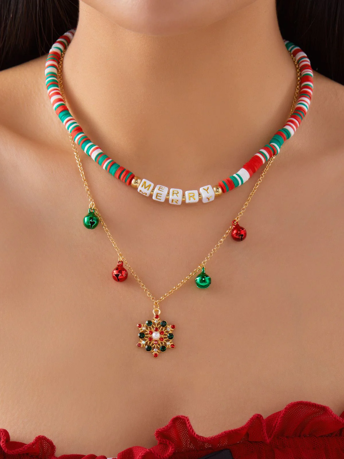 Weihnachten Geschichtet Beaded Glocken Halskette - Image 2