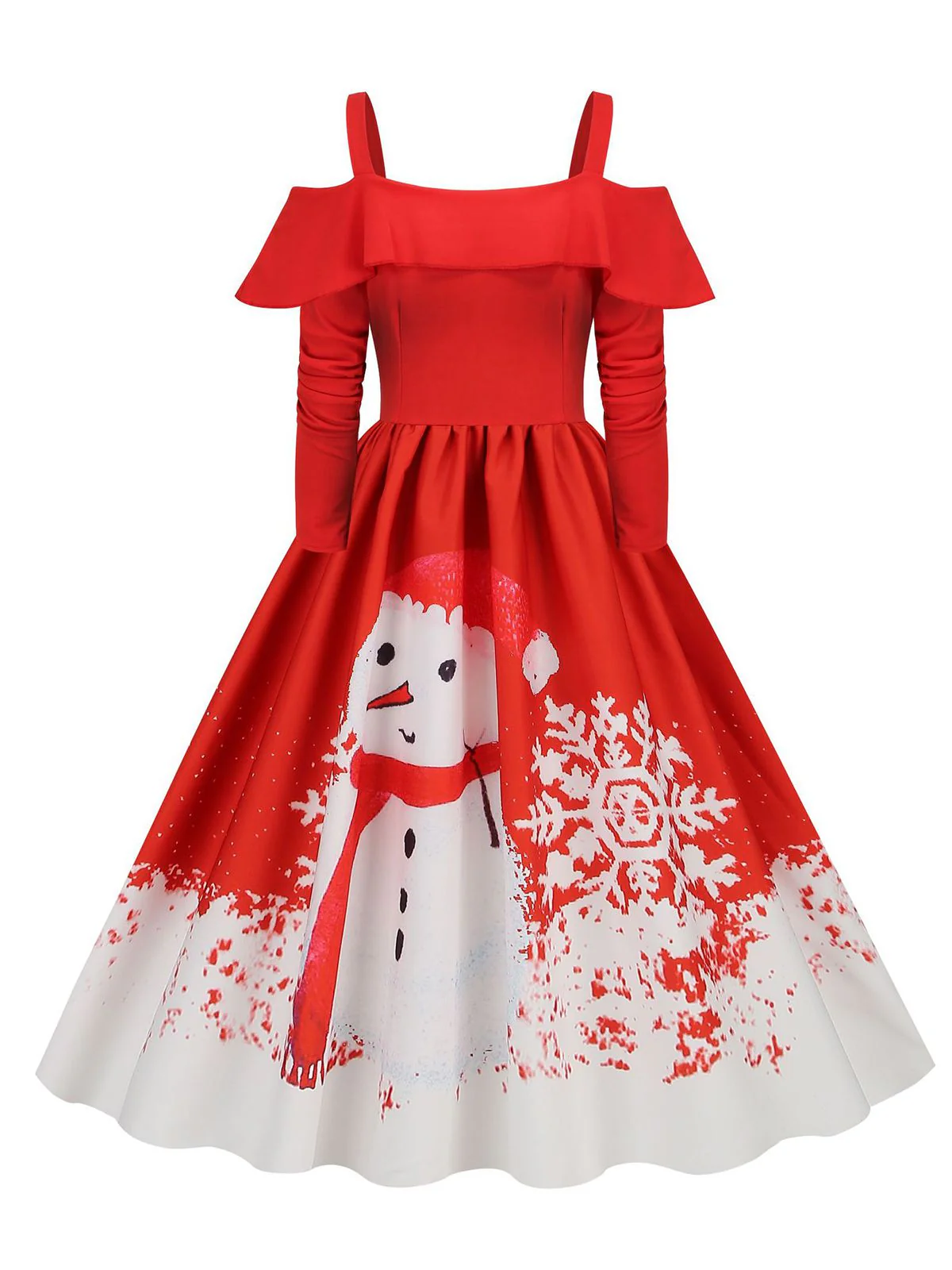 Weihnachten 1950er Hosenträger Rüsche Langarm Kleid - Image 2