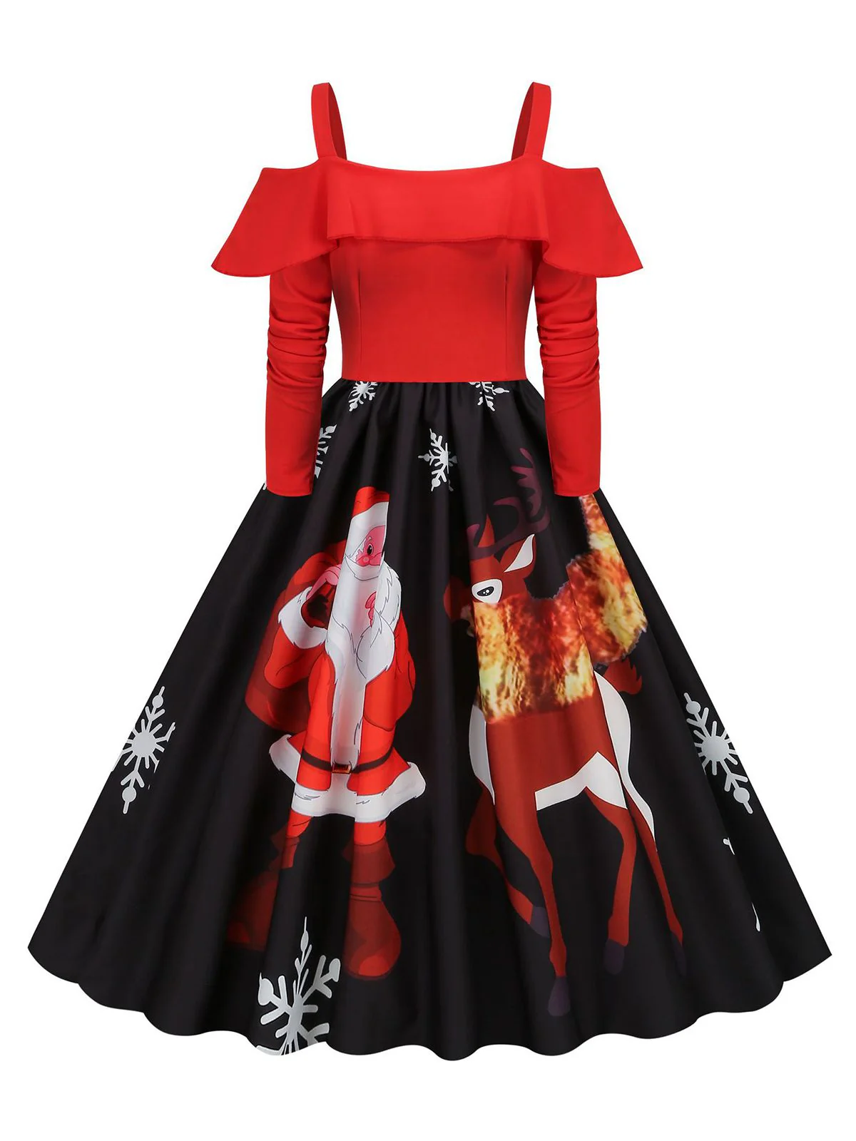 Weihnachten 1950er Hosenträger Rüsche Langarm Kleid - Image 5