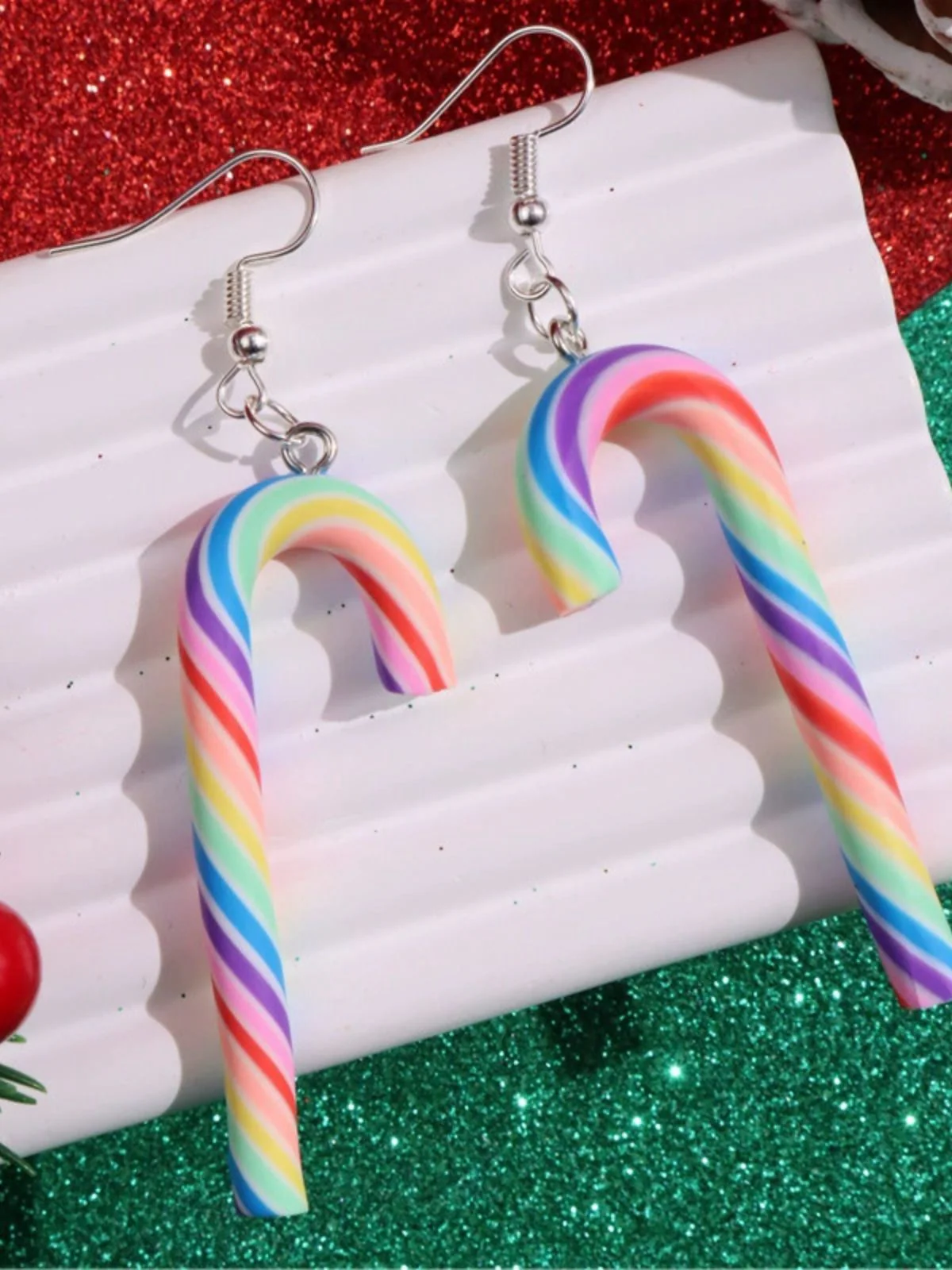 Weihnachten Regenbogen Zuckerrohrbonbon Farbe Ohrringe - Image 10