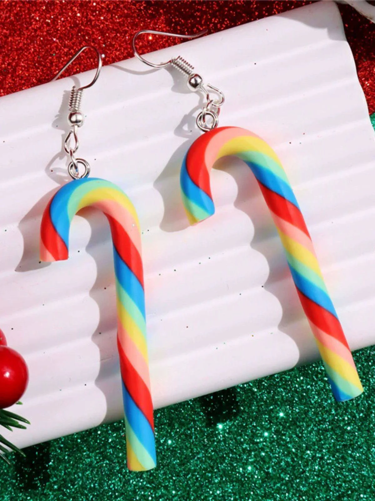 Weihnachten Regenbogen Zuckerrohrbonbon Farbe Ohrringe - Image 14