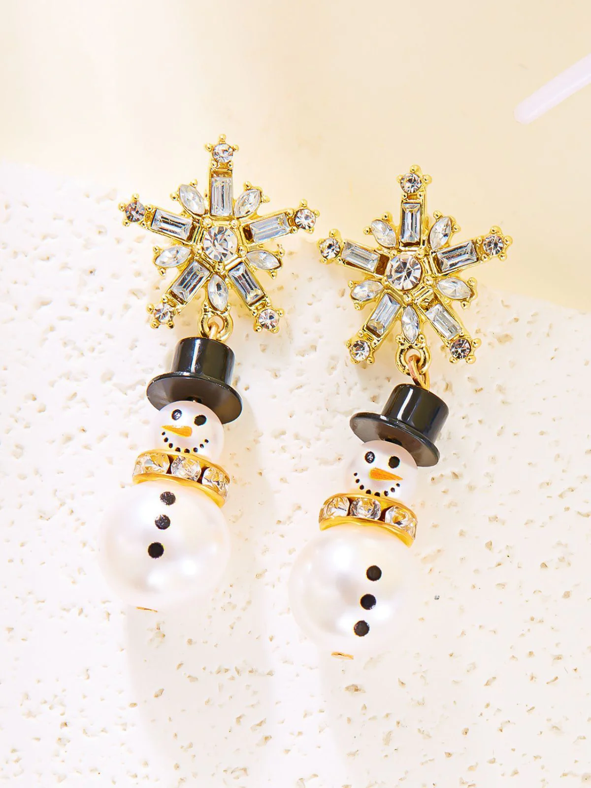 Weihnachten Strassstein Schneeflocke Perle Hut Schneemann Ohrstecker - Image 2