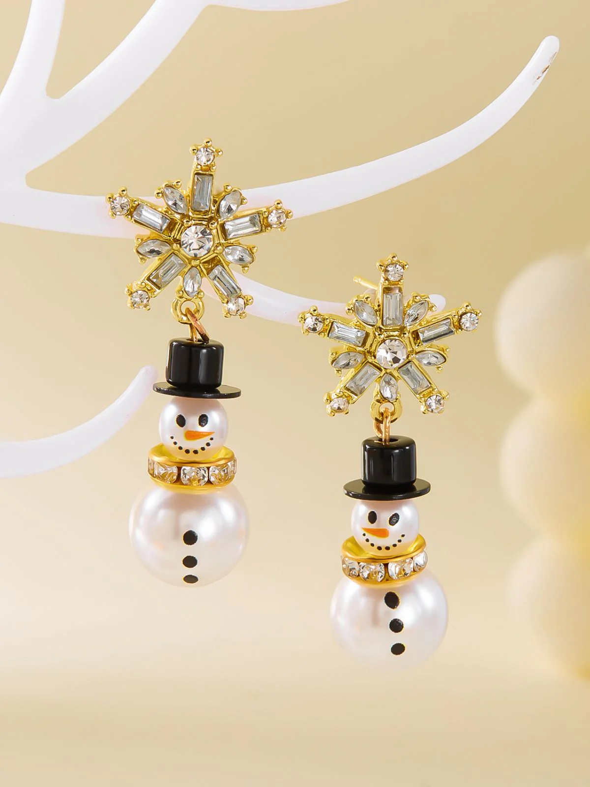 Weihnachten Strassstein Schneeflocke Perle Hut Schneemann Ohrstecker - Image 3