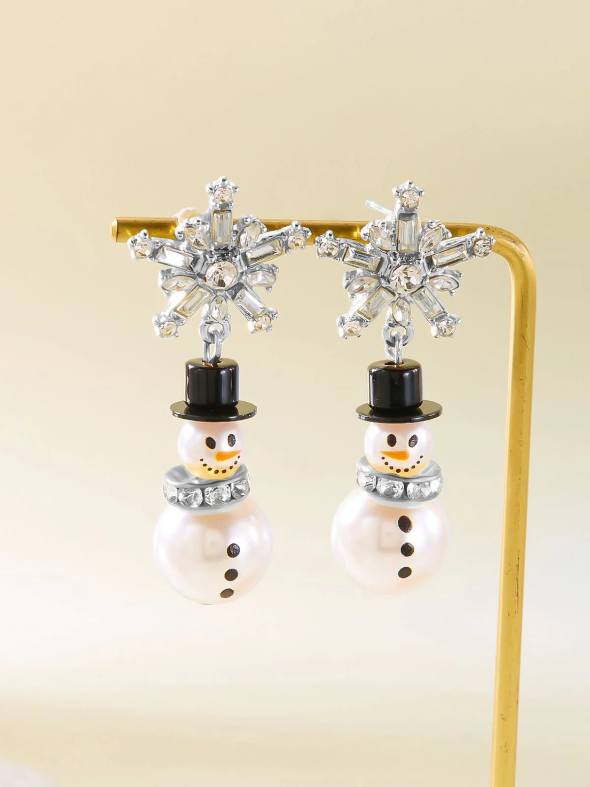 Weihnachten Strassstein Schneeflocke Perle Hut Schneemann Ohrstecker - Image 9