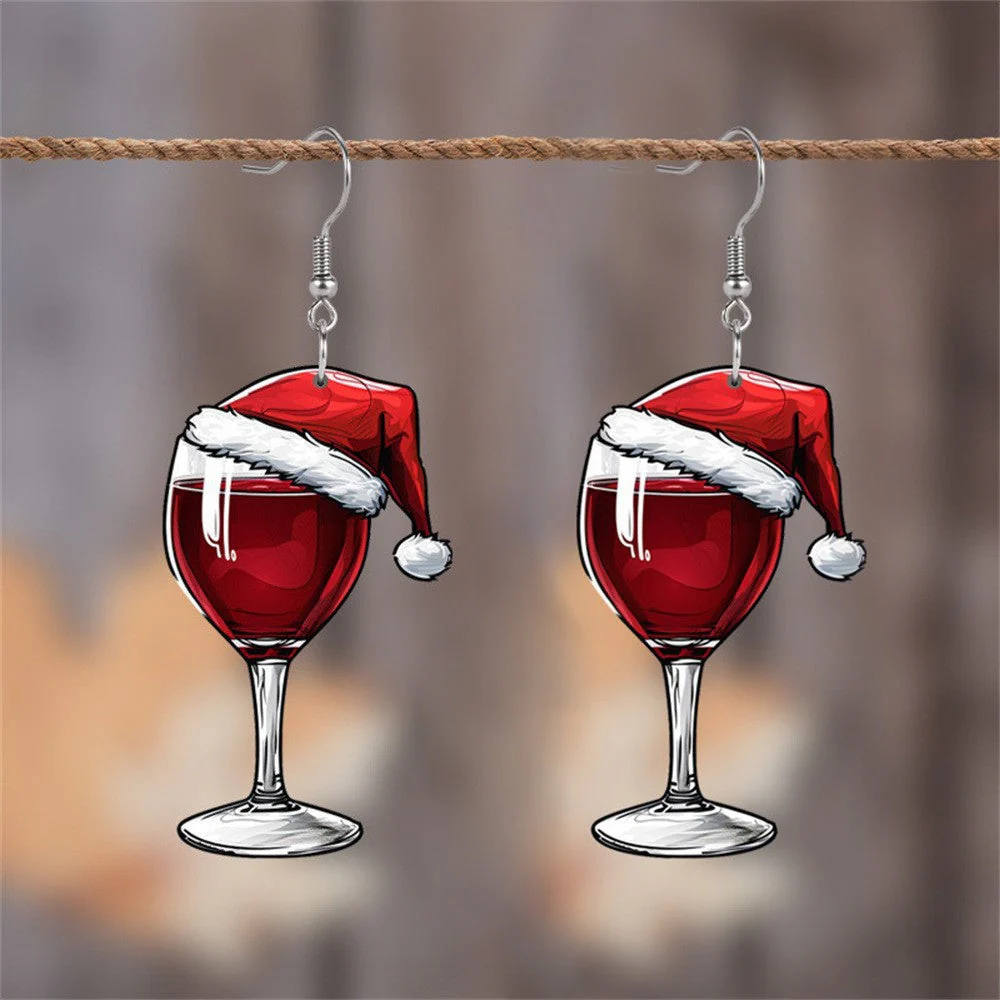 Weihnachten Weinglas Weihnachtsmütze Dangle Ohrringe - Image 3