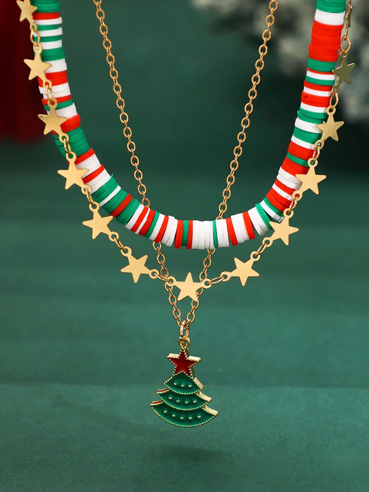 Weihnachtsbaum Polymer Clay Halskette Set - Image 2