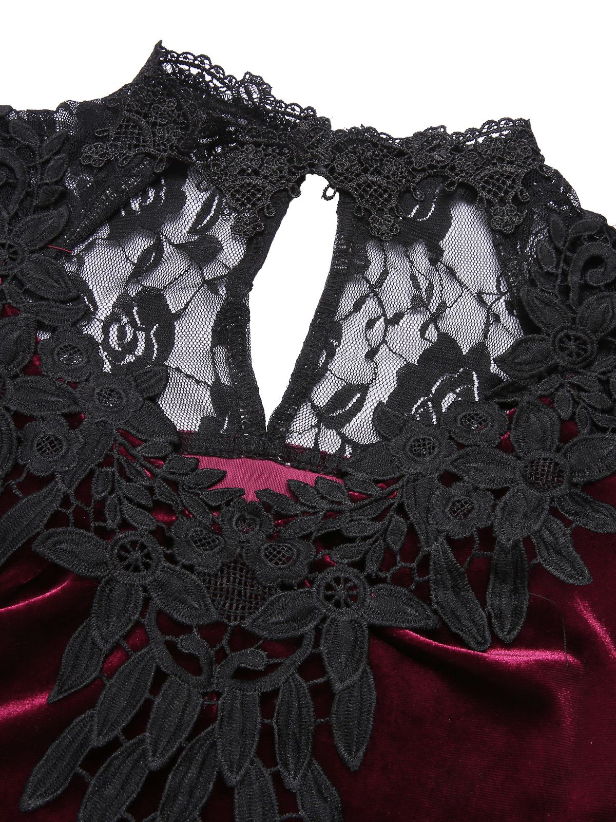 Weinrot 1930er Gothic Hexen Vampir Spitze Langarm Meerjungfrauenkleid - Image 7