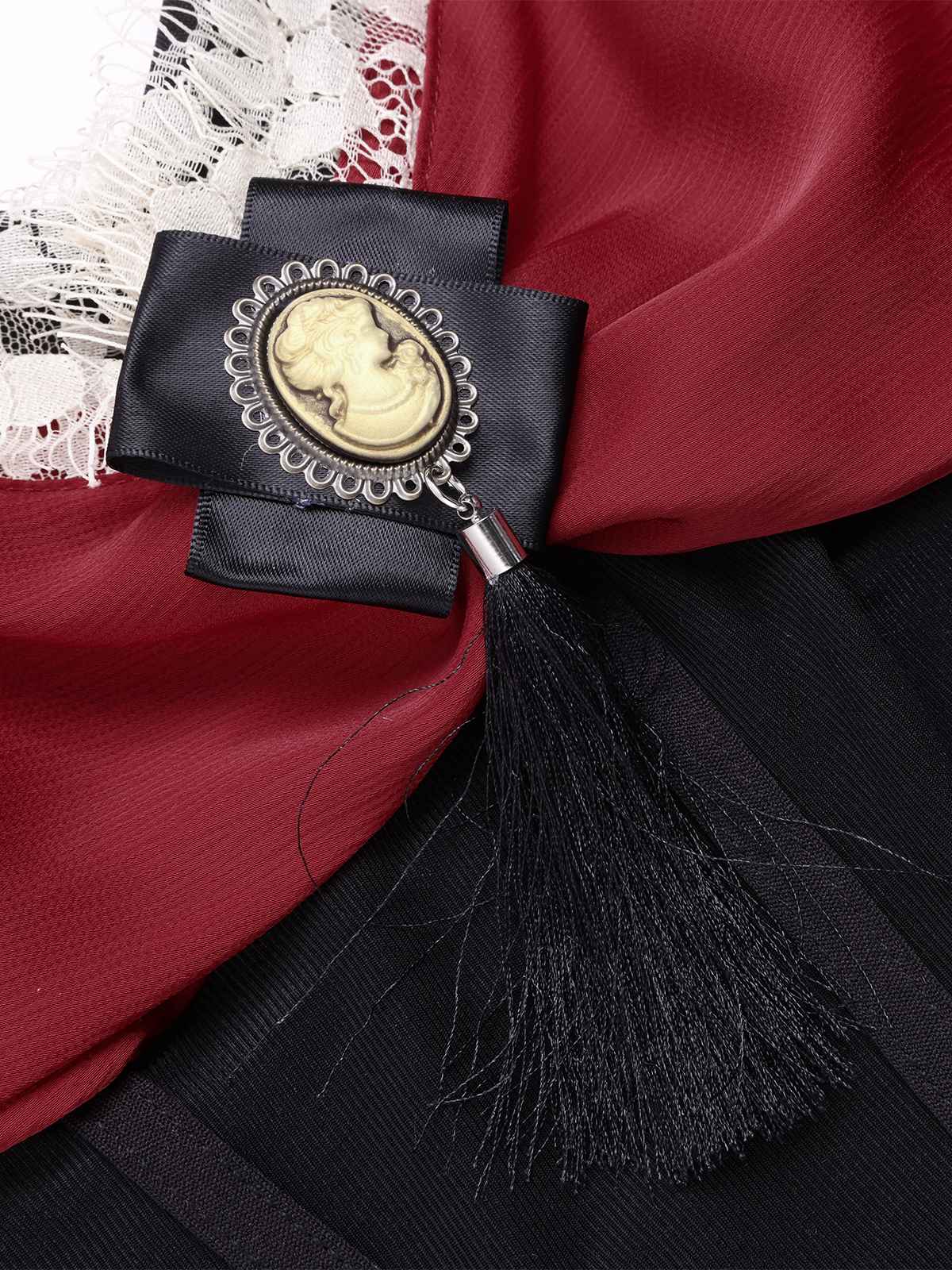 [Vorverkauf] Weinrot 1930er Kontrast Fischgräte Meerjungfrauenkleid - Image 6
