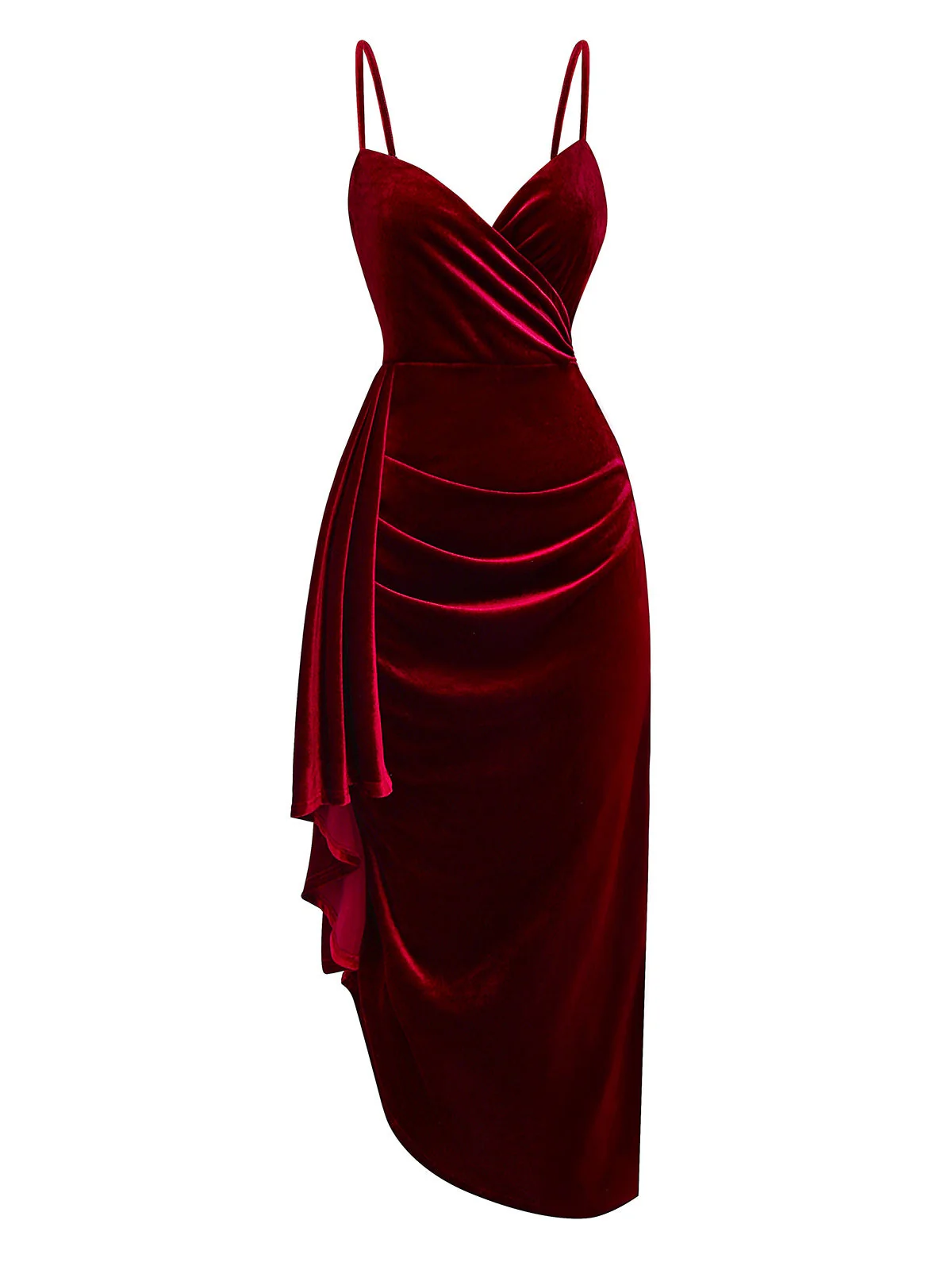 Weinrot 1930er Samt Rüschensaum Kleid - Image 2