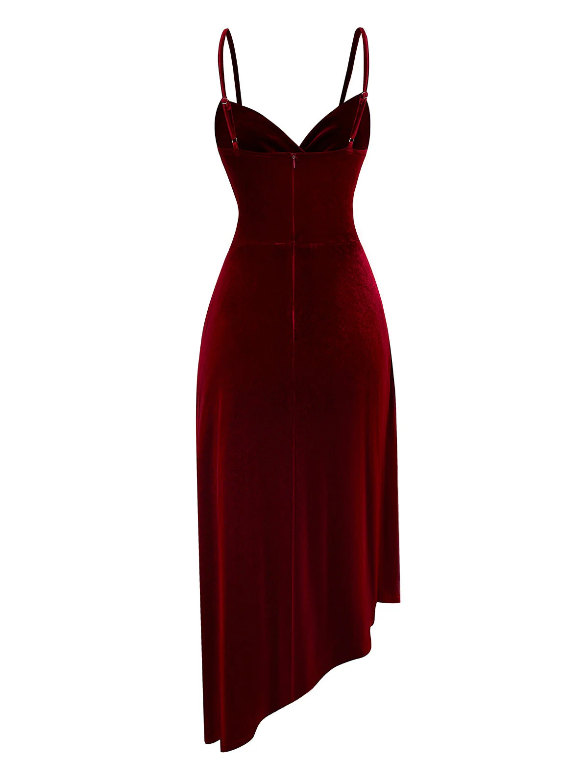 Weinrot 1930er Samt Rüschensaum Kleid - Image 3