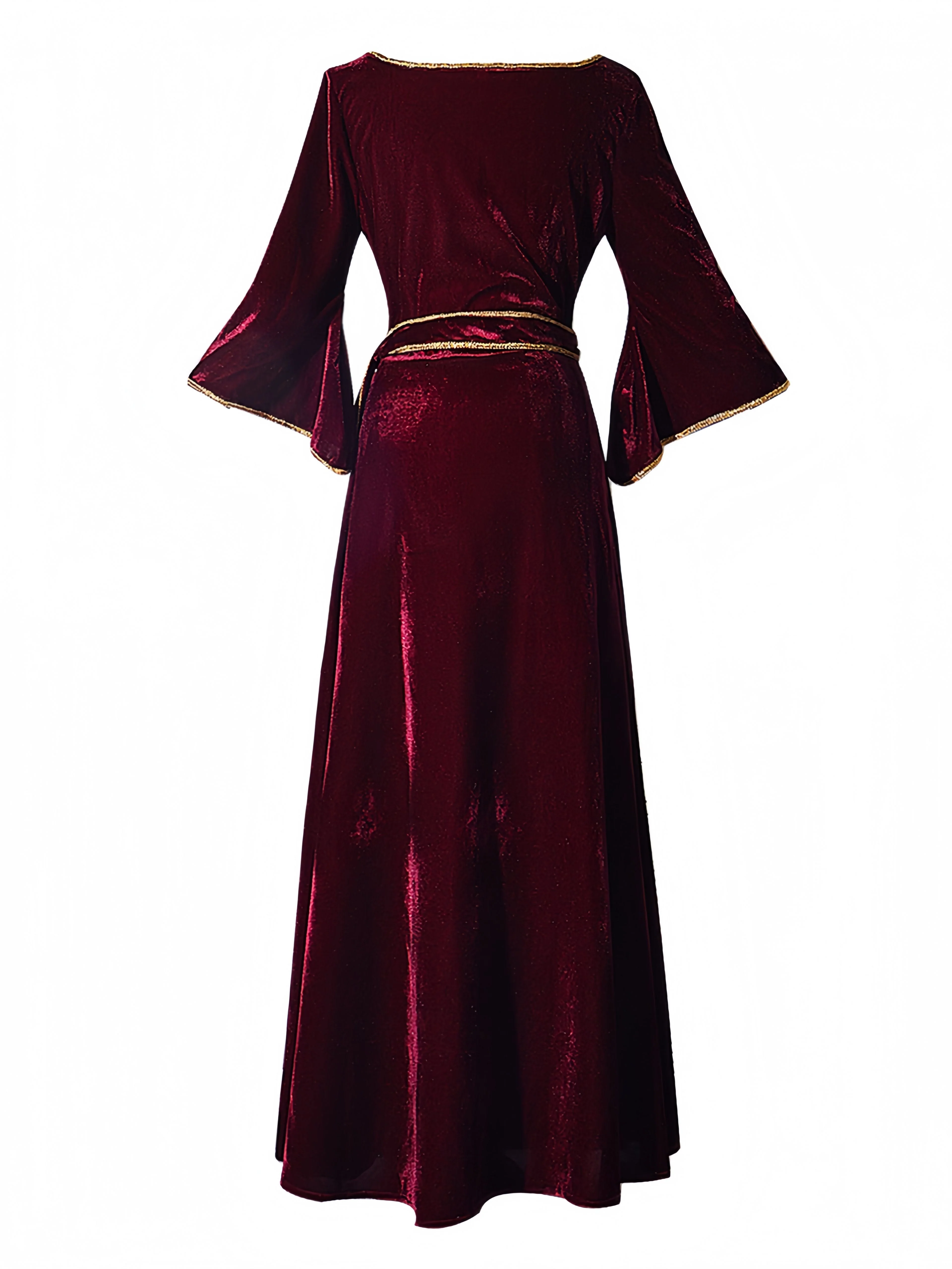 Weinrot 1930er Tangled Mother Gothel Samt Kleid - Image 2