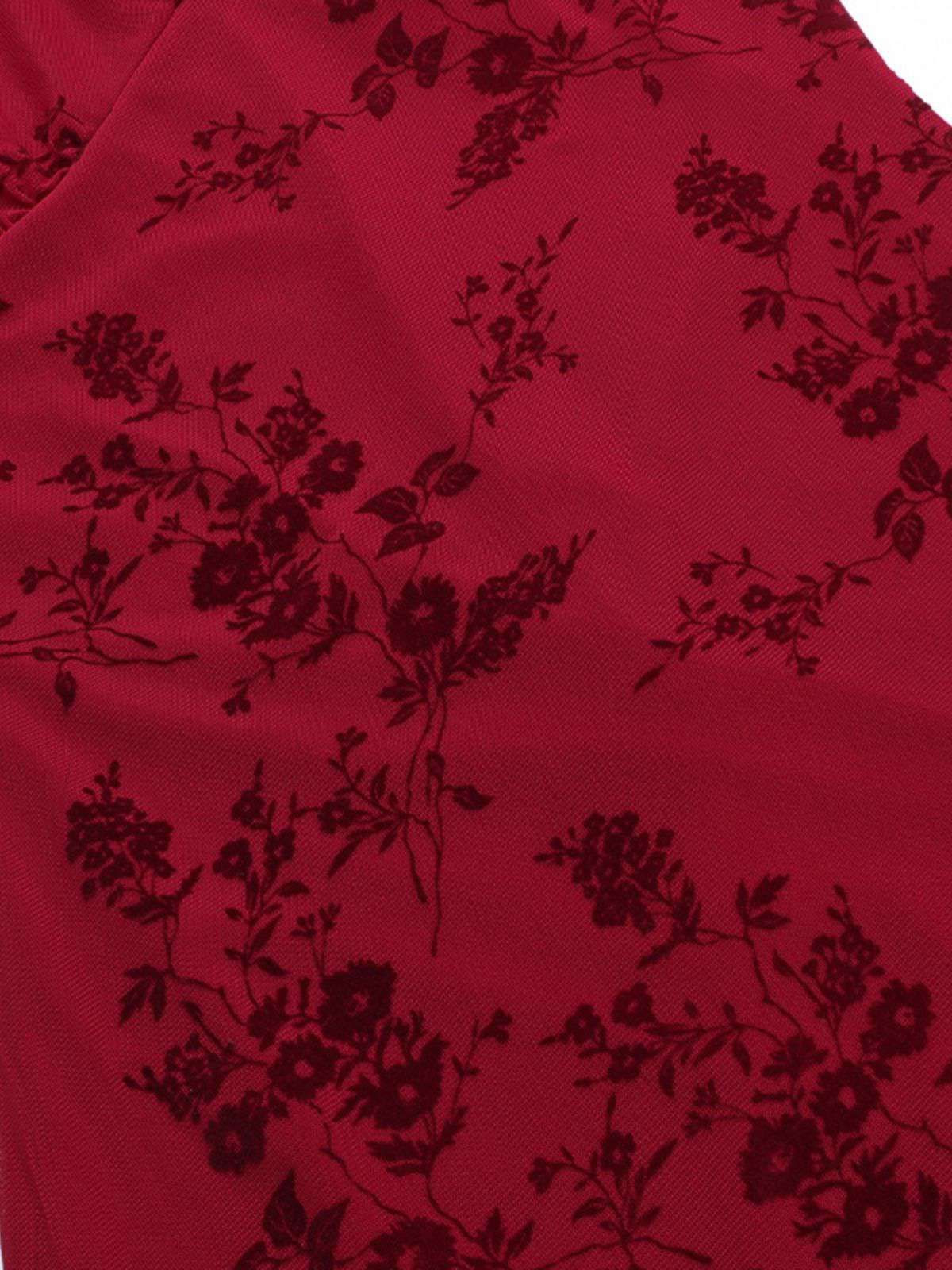 Weinrot 1930er V-Ausschnitt Blumen Netz Kleid - Image 6