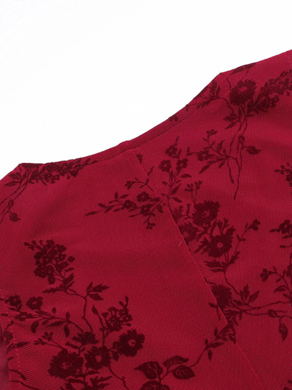 Weinrot 1930er V-Ausschnitt Blumen Netz Kleid - Image 7