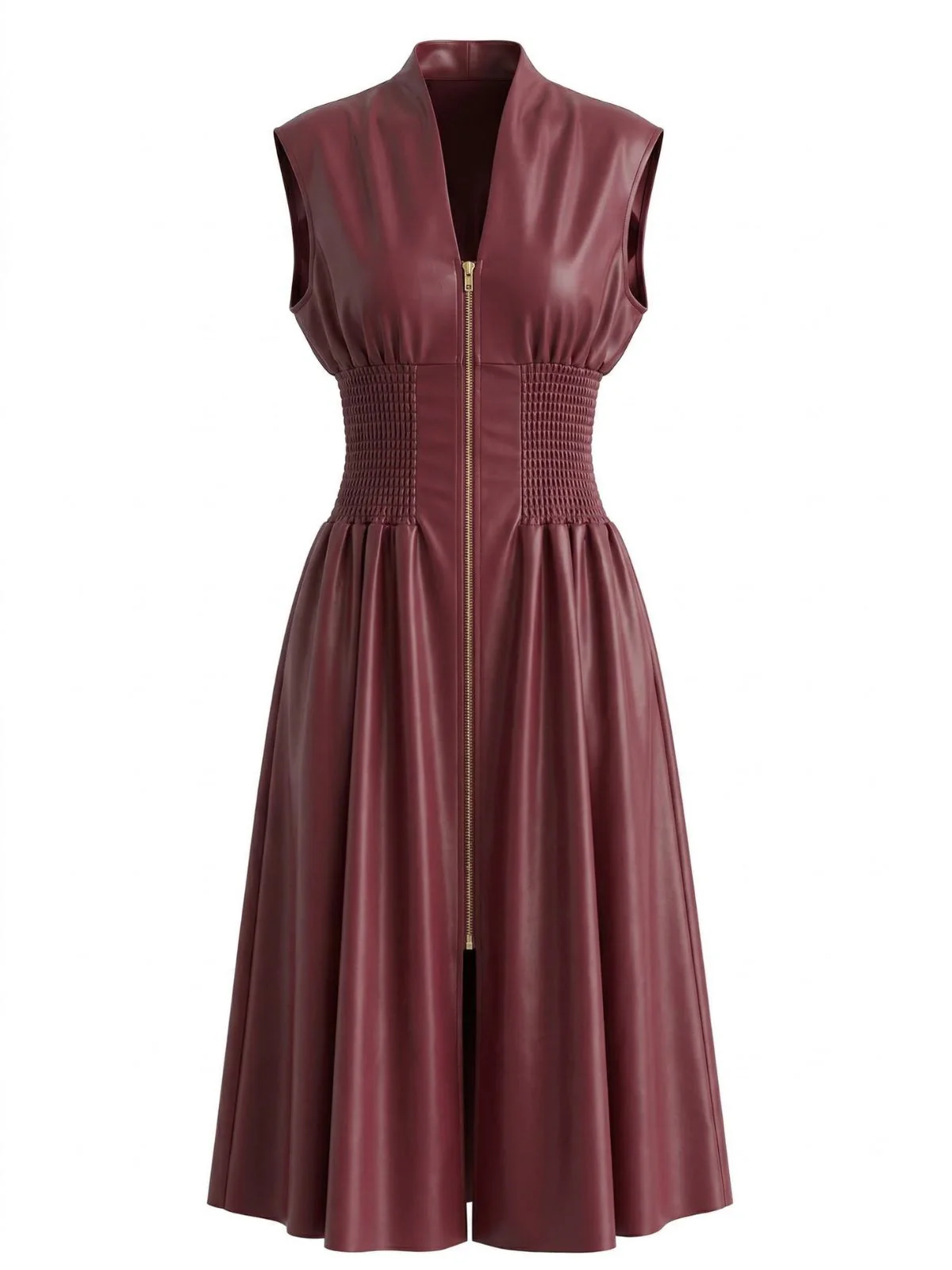 Weinrot 1940er Kunst Leder Flügelärmel Tailliert Kleid - Image 2