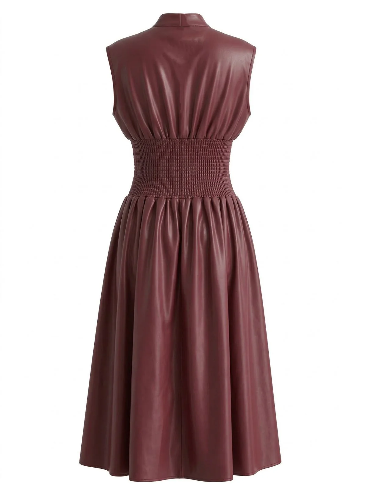 Weinrot 1940er Kunst Leder Flügelärmel Tailliert Kleid - Image 3