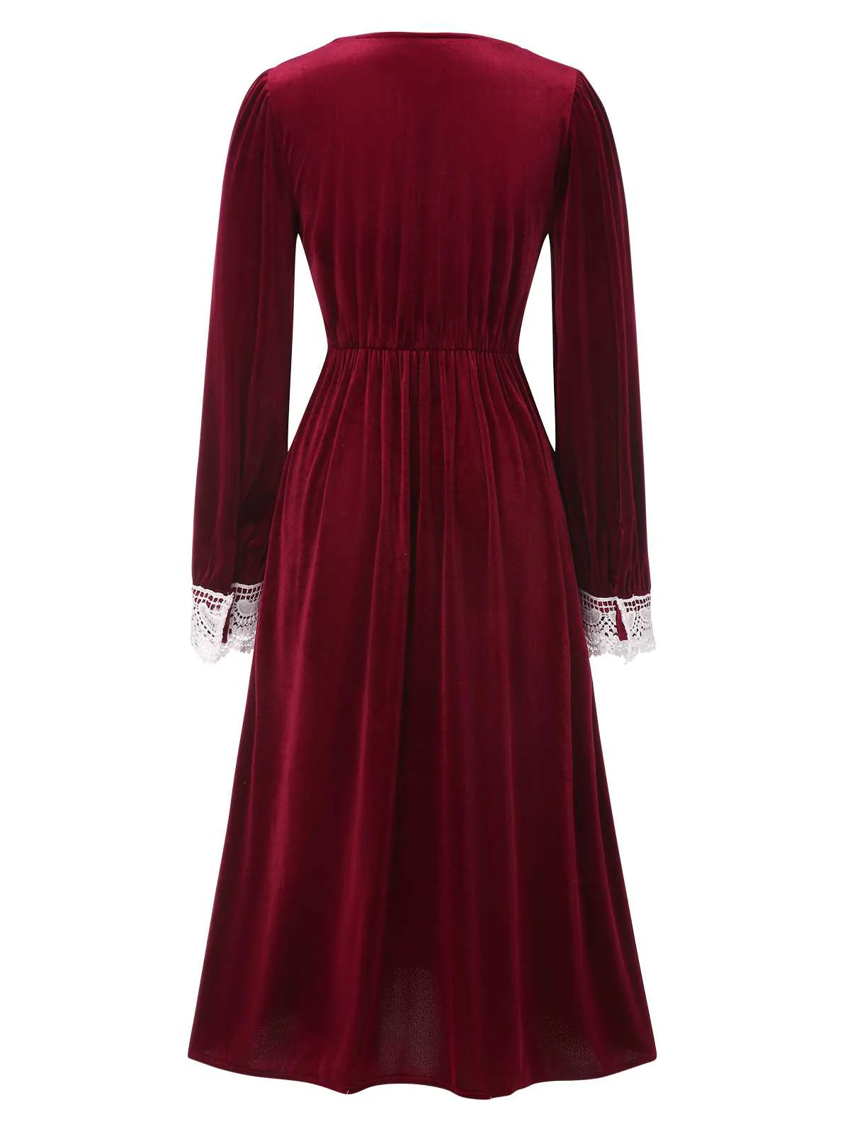 Weinrot 1940er V-Ausschnitt Samt Spitze Kleid - Image 3