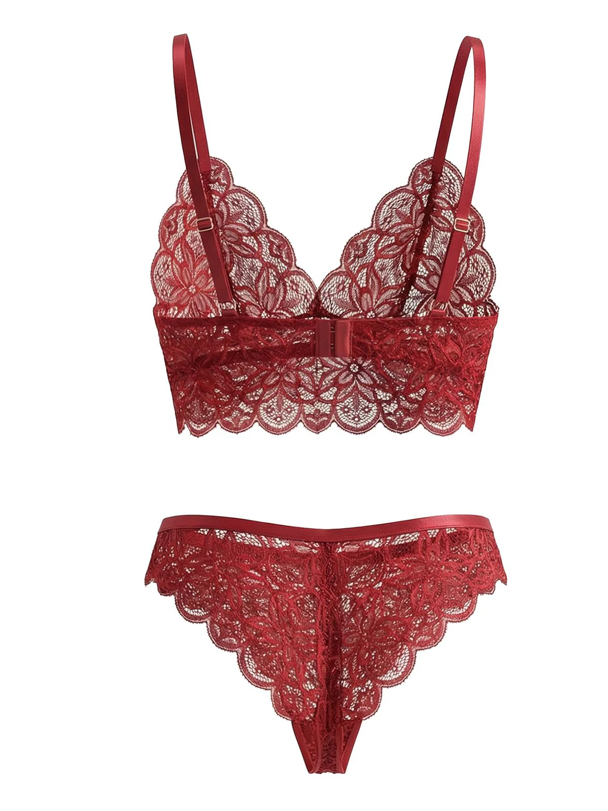 Weinrot 1950er Blumen Spitze Dessous Set - Image 4