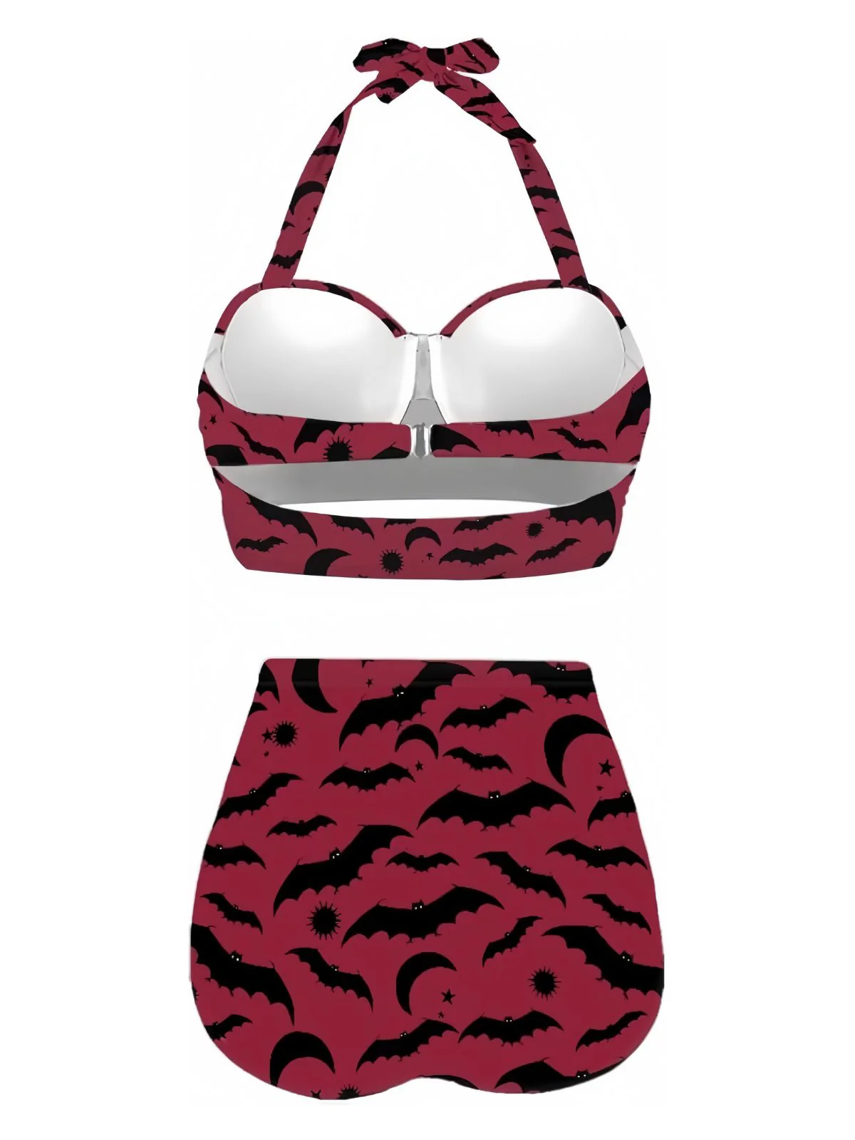 Weinrot 1950er Fledermaus Schnürung Halfter Bikini Set - Image 2