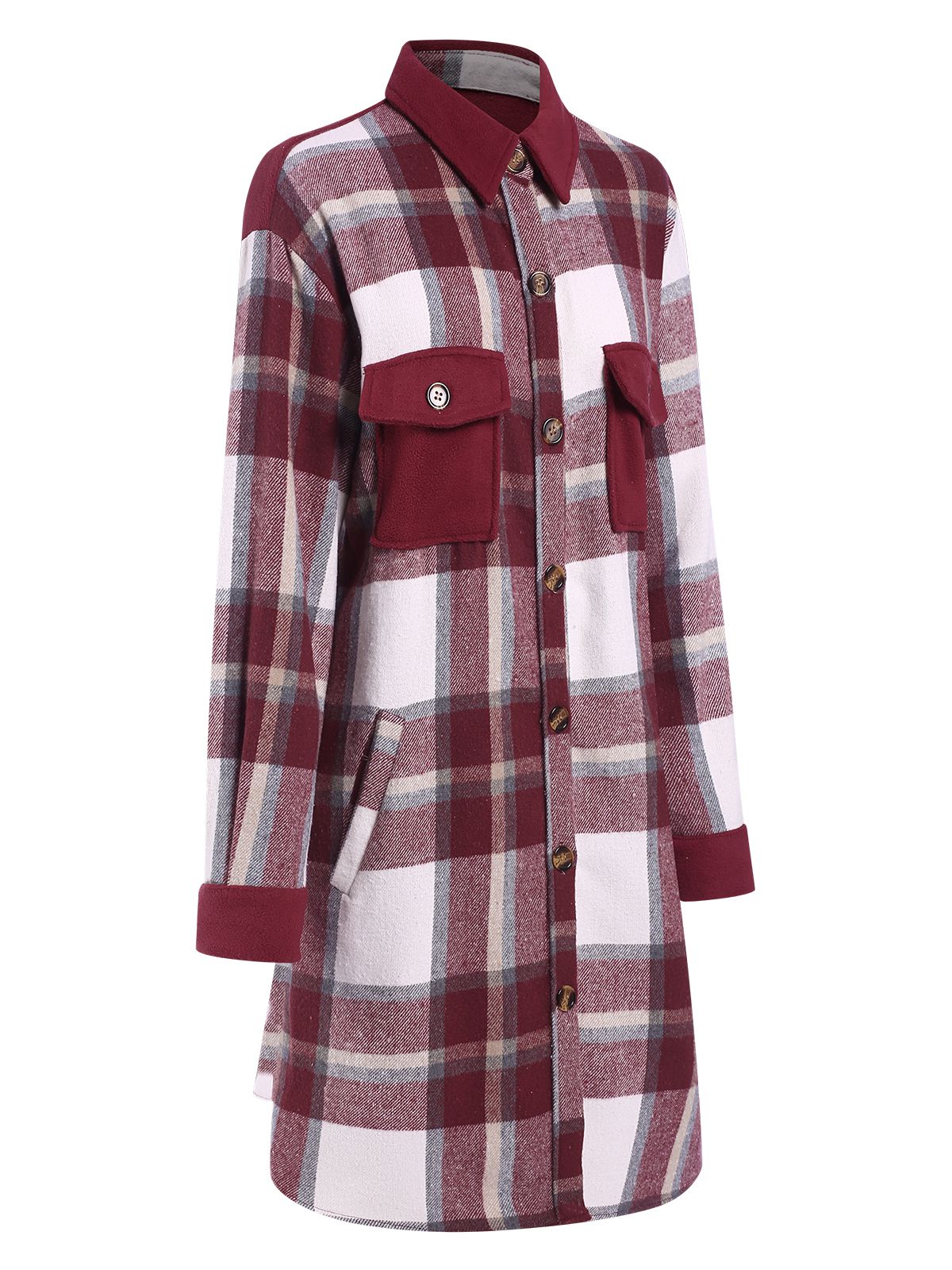 Weinrot 1950er Hemdkragen Tartan Plaid Mantel - Image 3